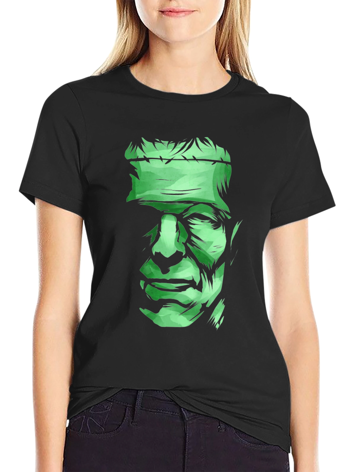 Black Frankenstein Graphic Tee - Men's Black Cotton T-Shirt view 2