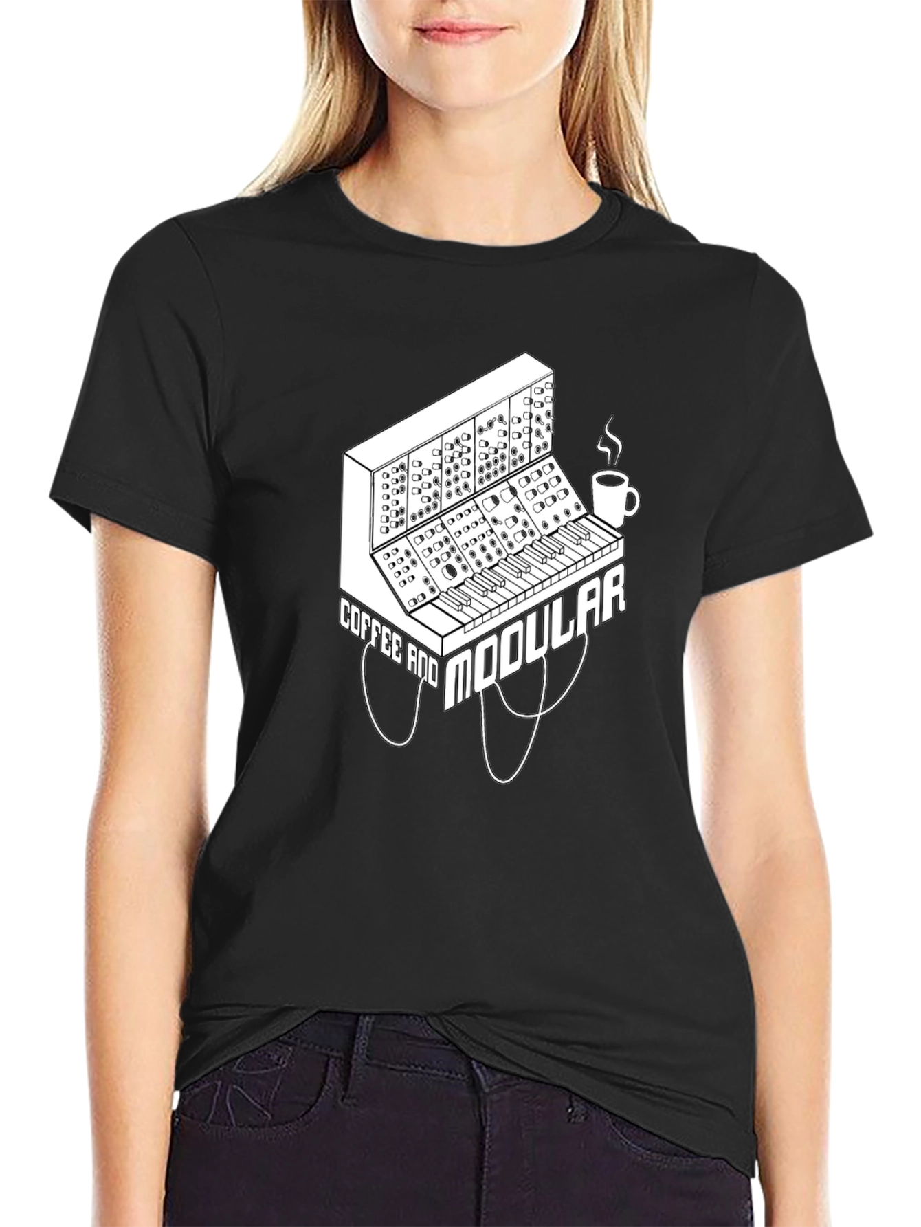 Black Coffee and Modular Synthesizer Black T-Shirt view 2