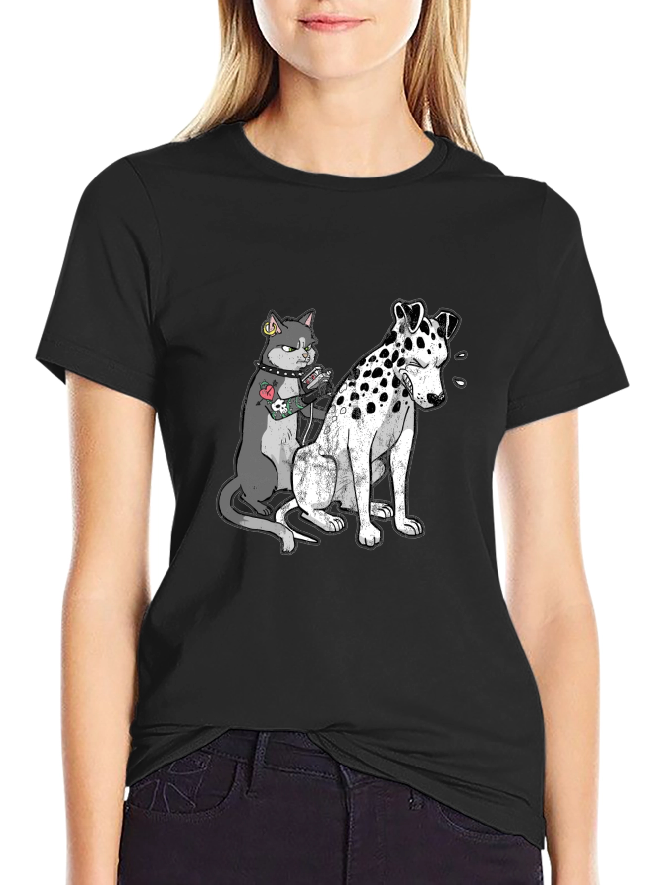 Black Cat Tattoo Artist on Black T-Shirt view 2