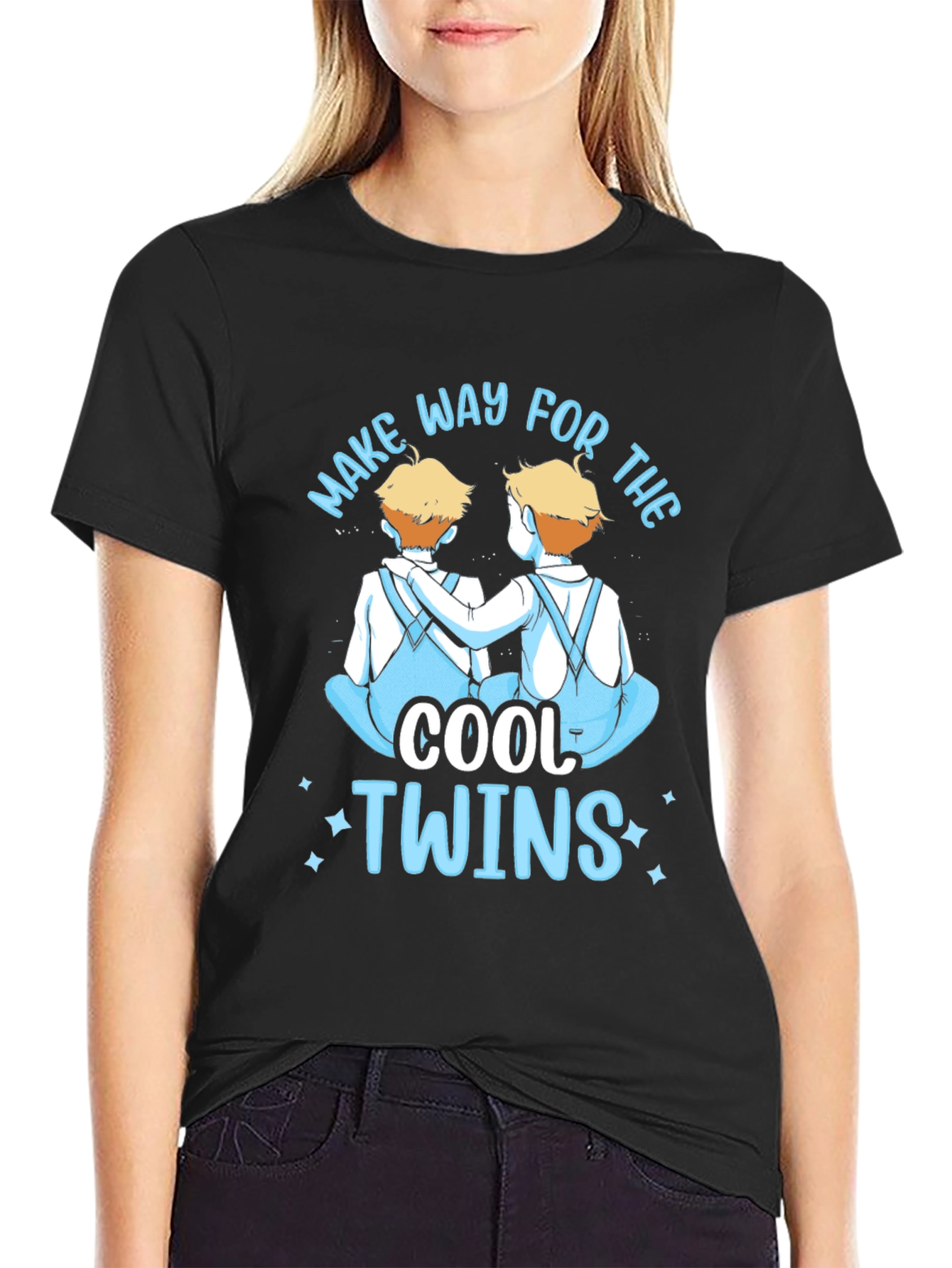 Black Cool Twins Graphic Tee - Black Unisex T-Shirt view 2