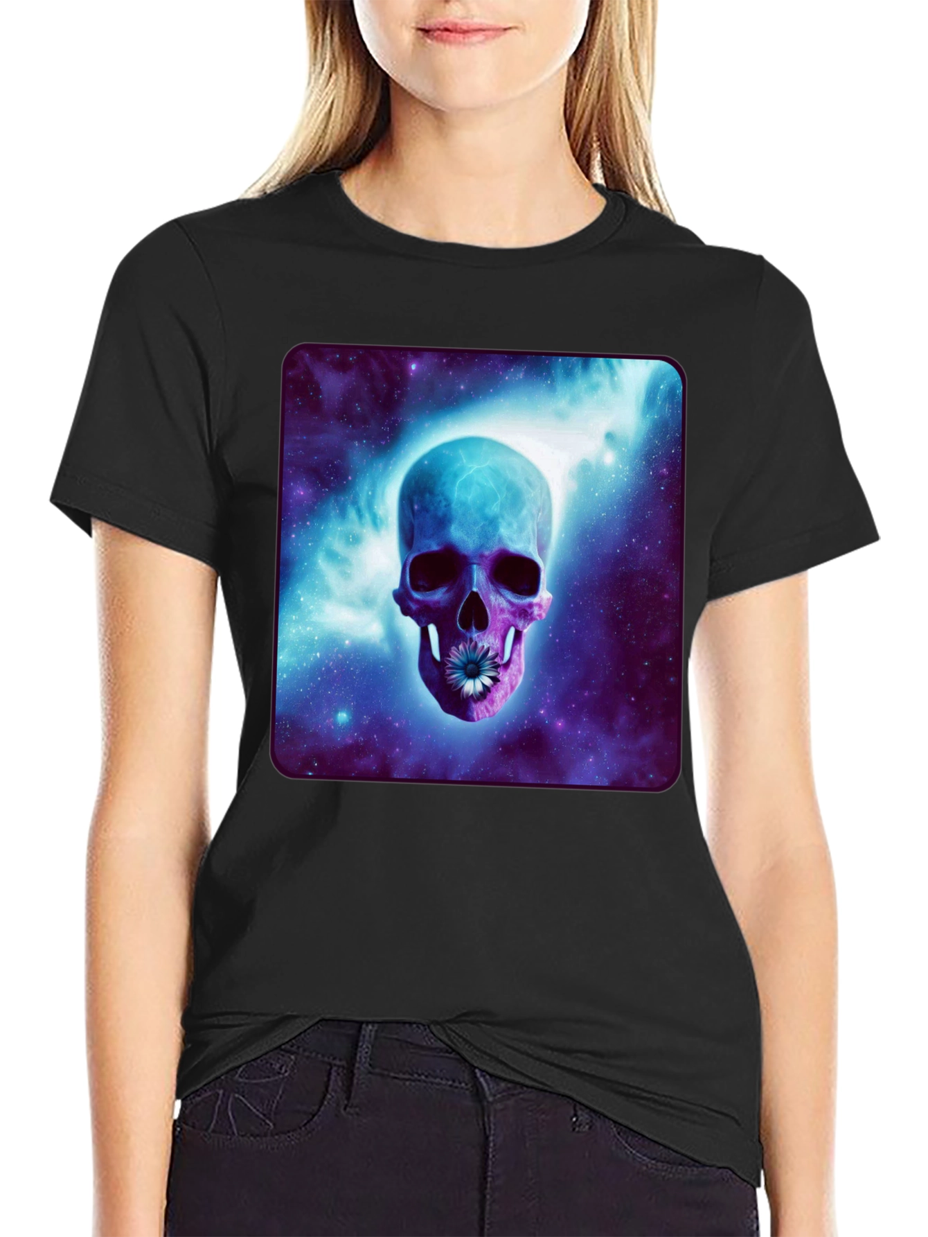Black Skull Galaxy T-Shirt - Cosmic Design view 2