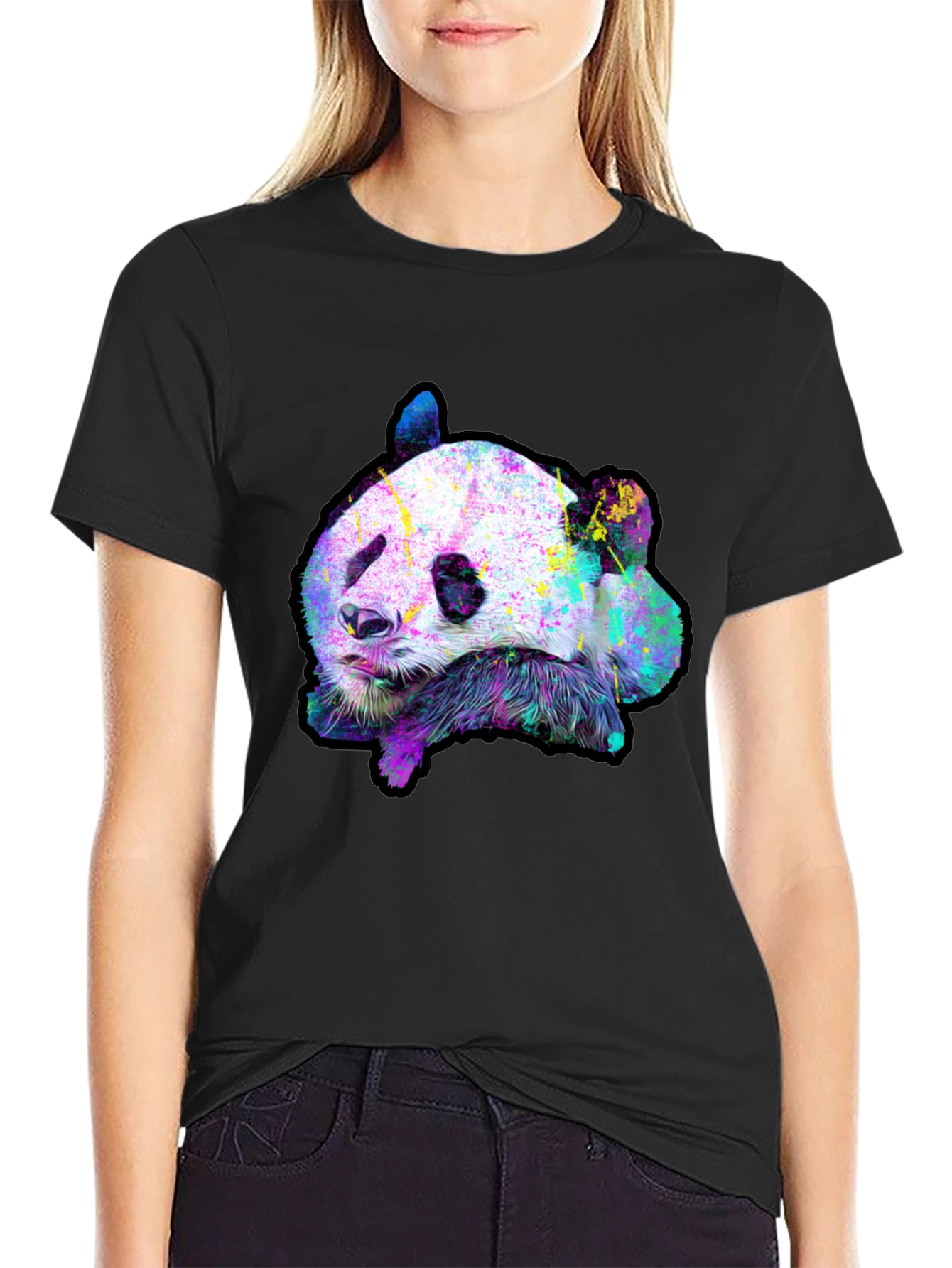 Black Abstract Panda Graphic Tee - Men's Black T-Shirt view 2