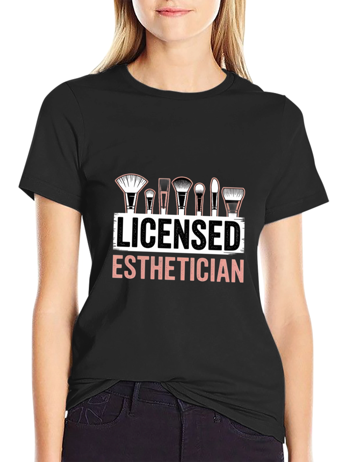 Black Licensed Esthetician T-Shirt Makeup Artist Cosmetology Tee view 2