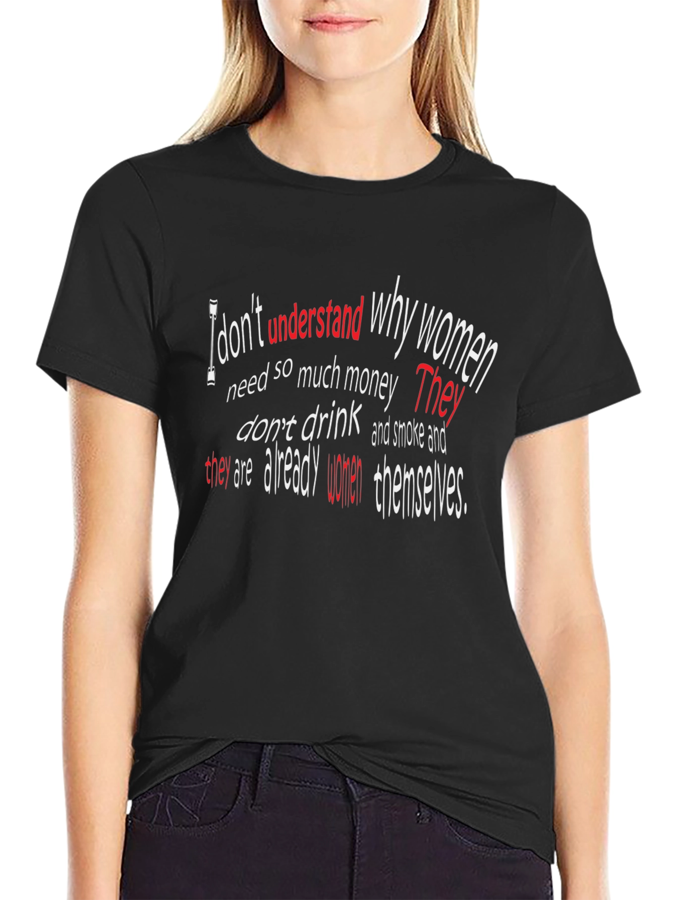 Black Humorous Graphic Print T-Shirt - "I Don't Understand" view 2