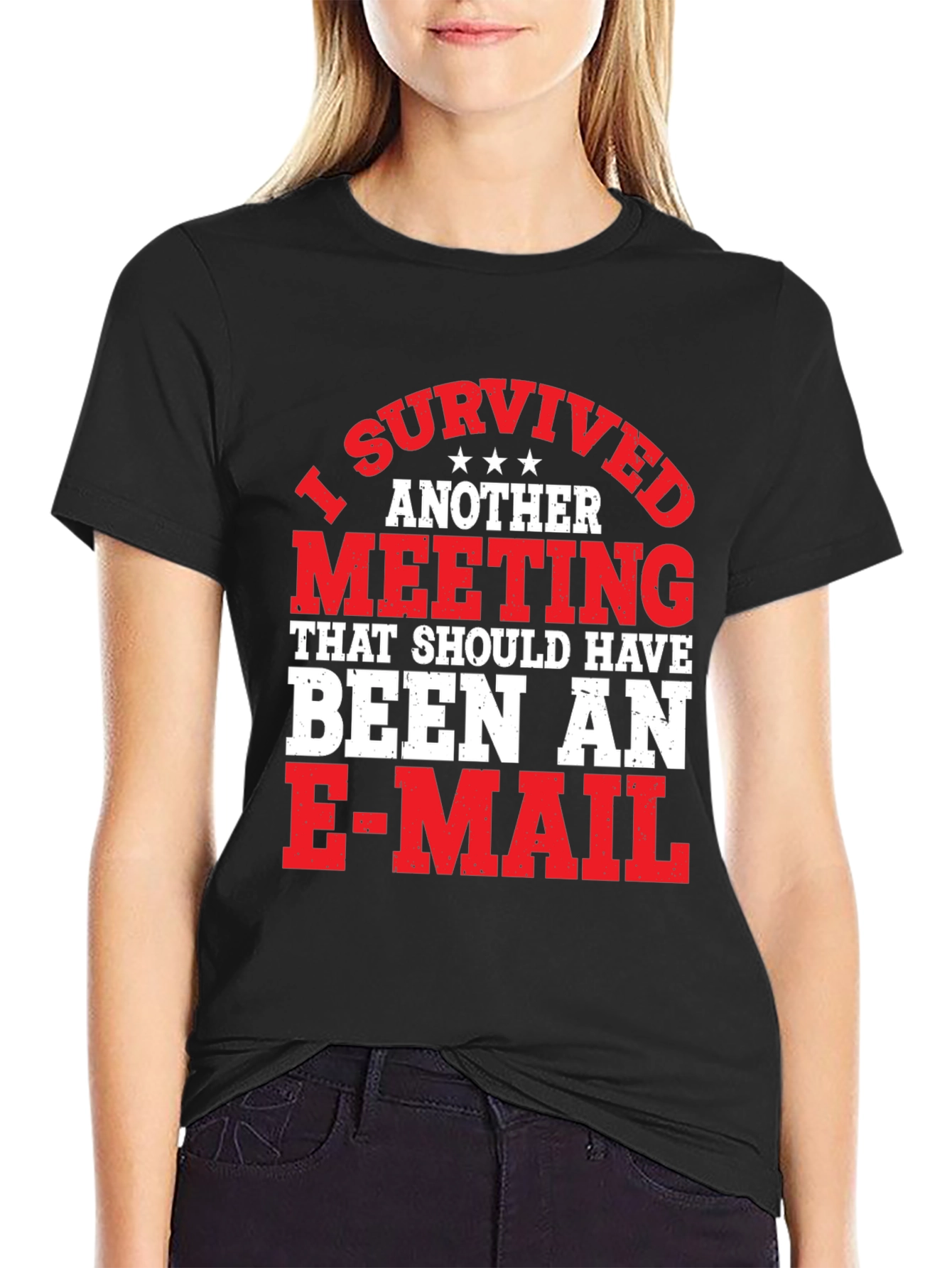 Black I Survived Another Meeting Funny T-Shirt view 2