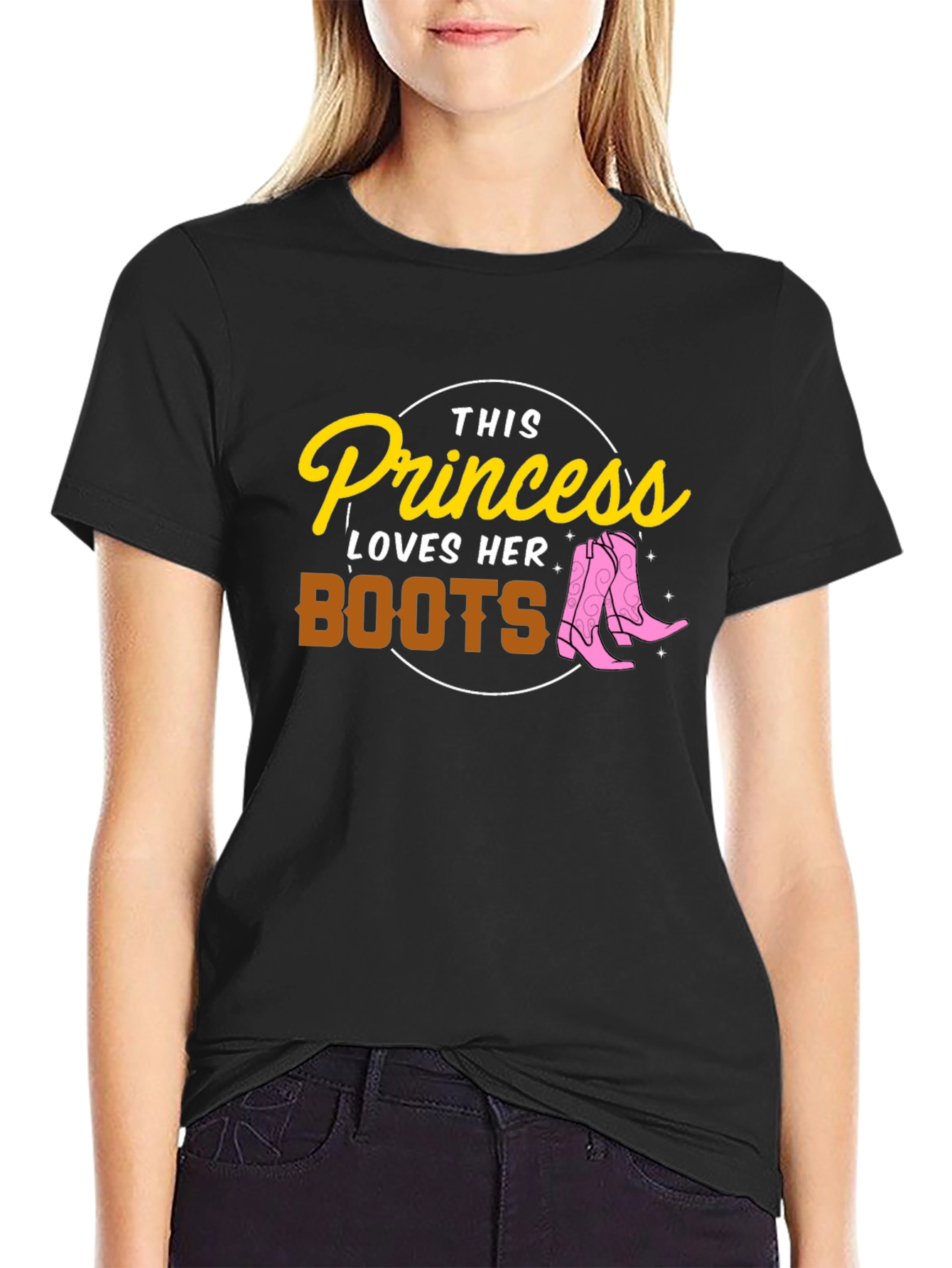 Black Cowgirl Princess T-Shirt - Loves Her Boots Tee view 2