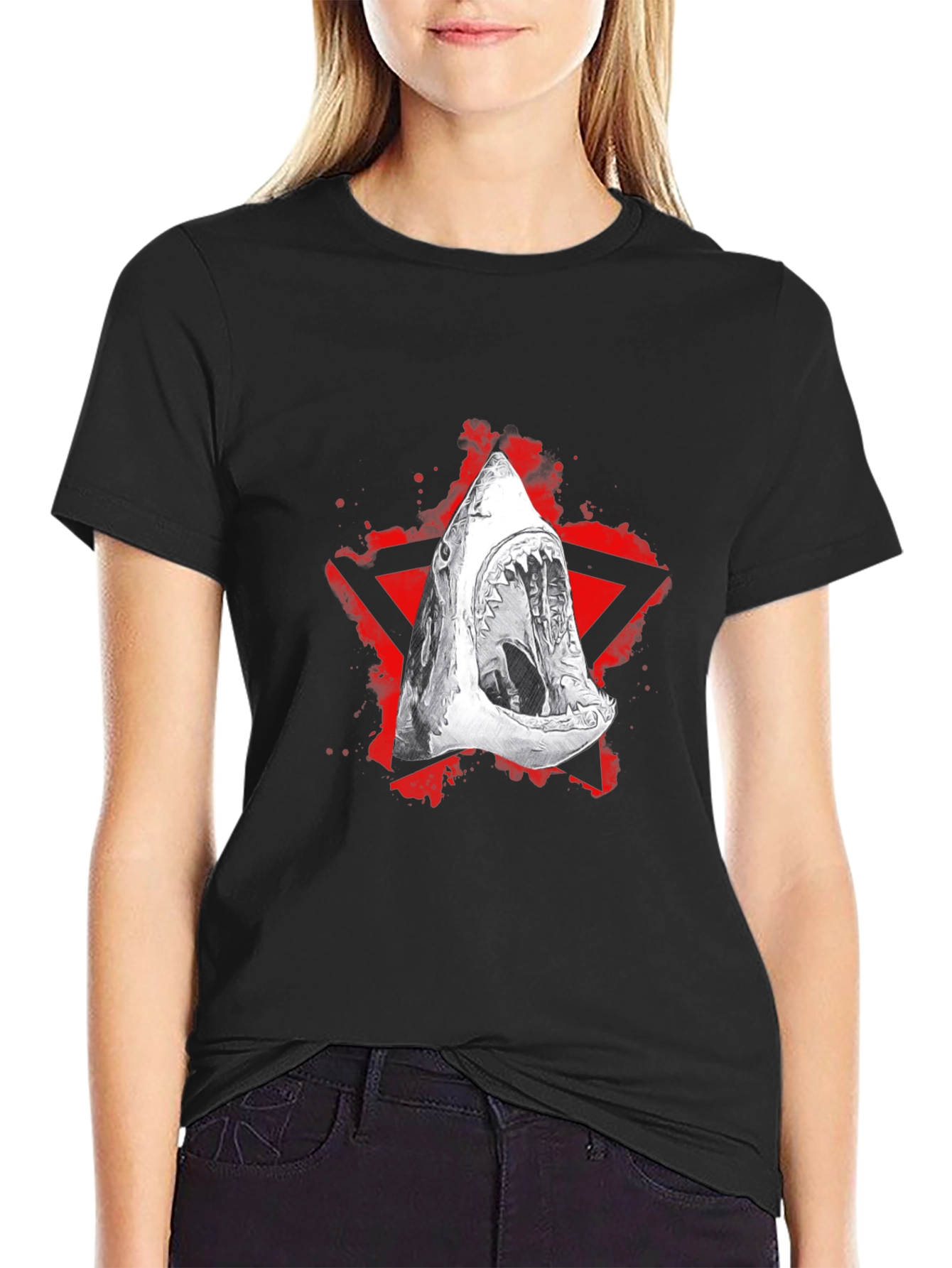 Black Shark Graphic Black T-Shirt - Edgy Streetwear view 2