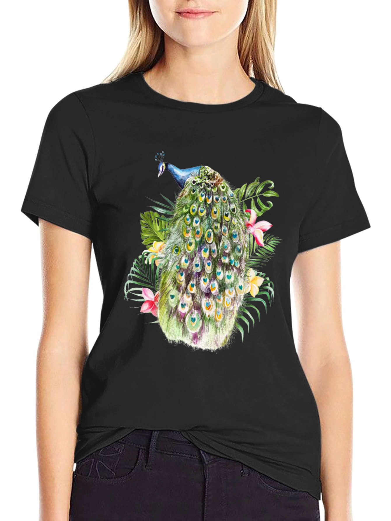 Peacock Graphic Black T-Shirt - 2