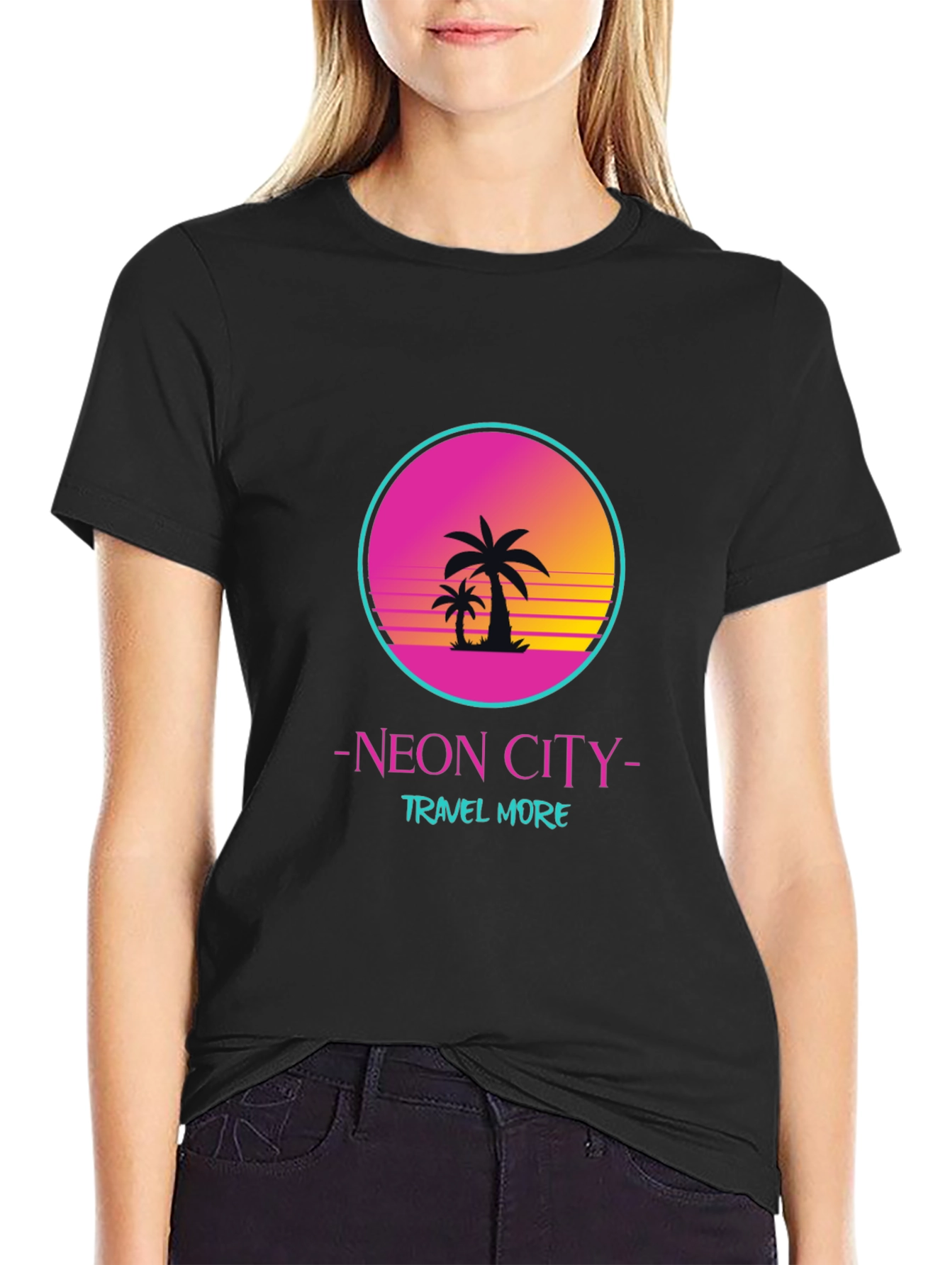 Black Neon City Travel T-Shirt view 2