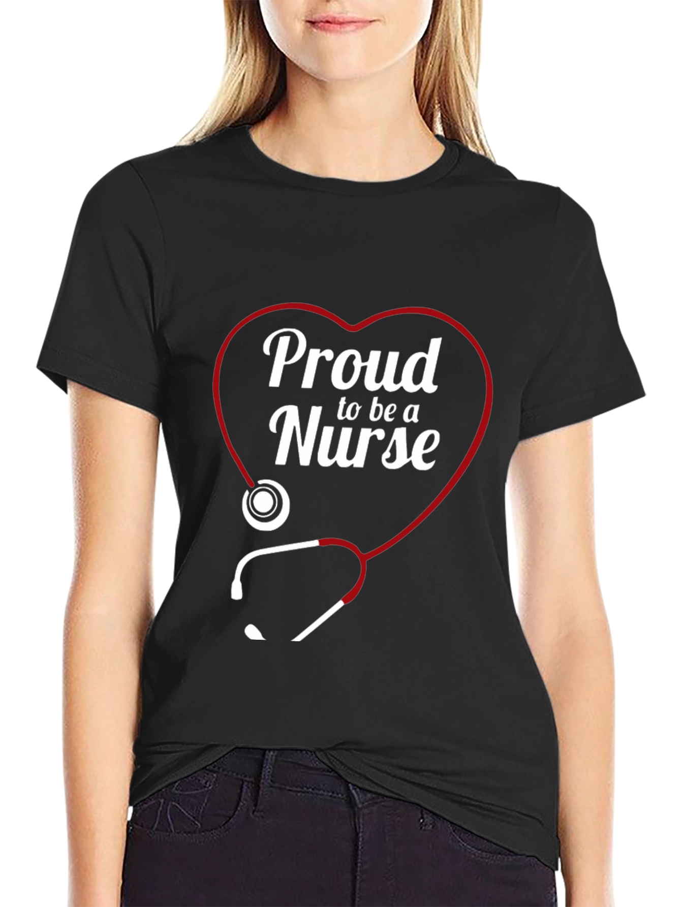 Black Proud Nurse Heart Stethoscope T-Shirt view 2