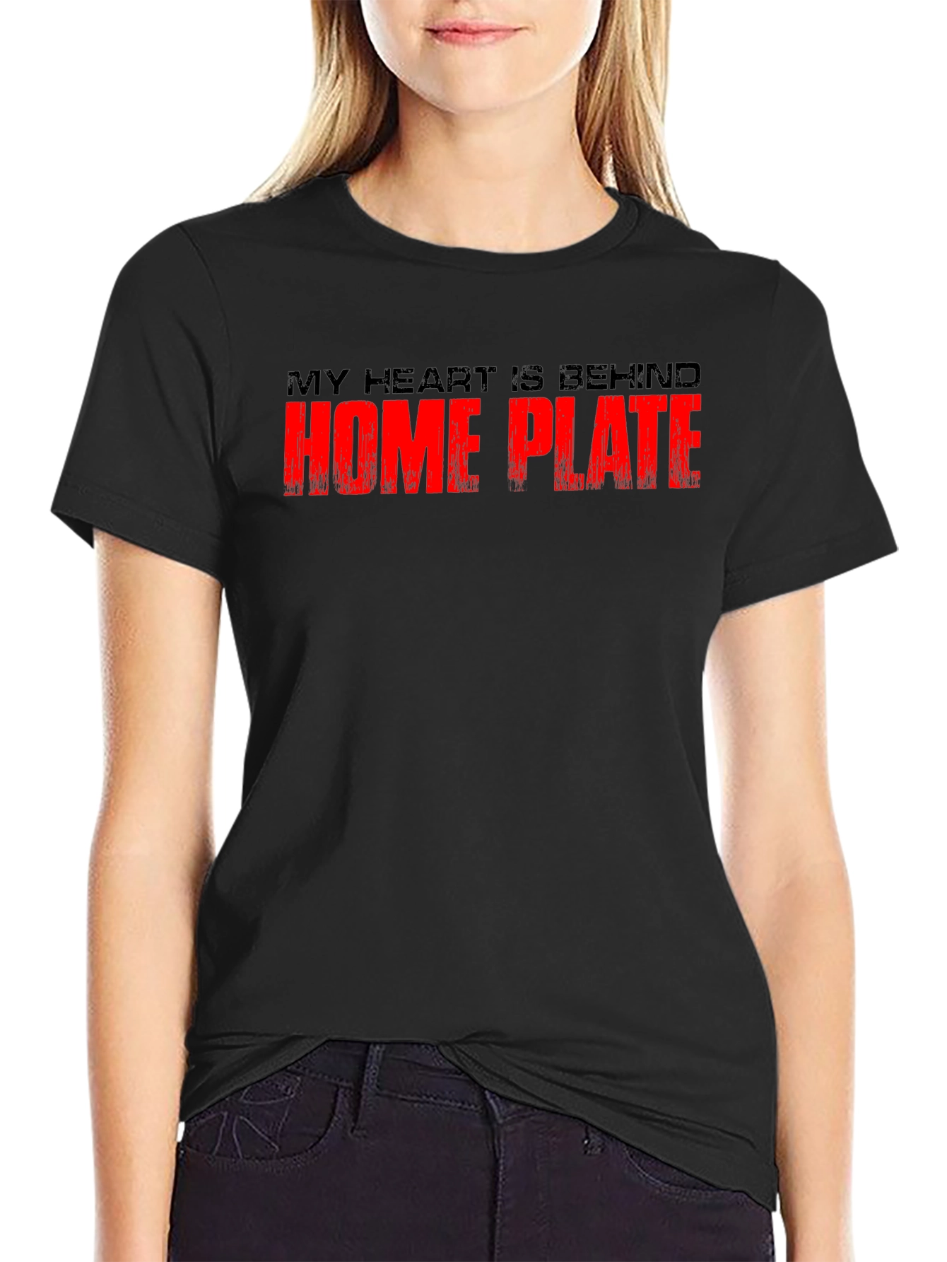 Black Home Plate Baseball Fan T-Shirt view 2