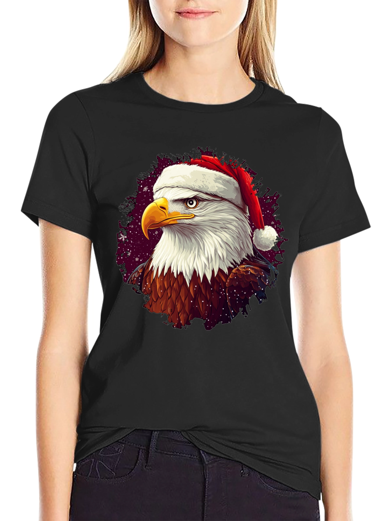 Black Festive Eagle T-Shirt: Christmas Holiday Apparel view 2