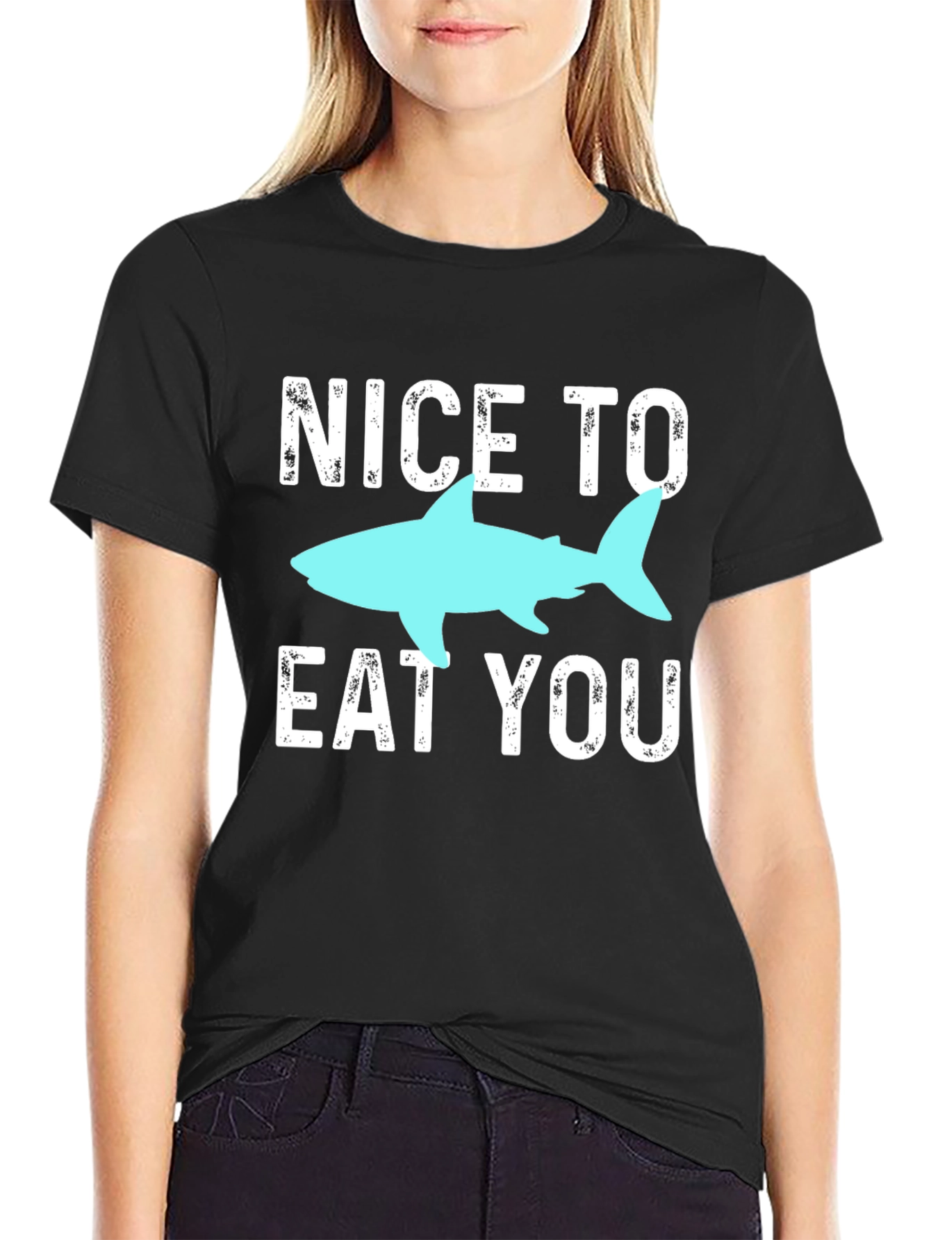 Black Funny Shark Graphic Tee - Nice To Eat You! view 2