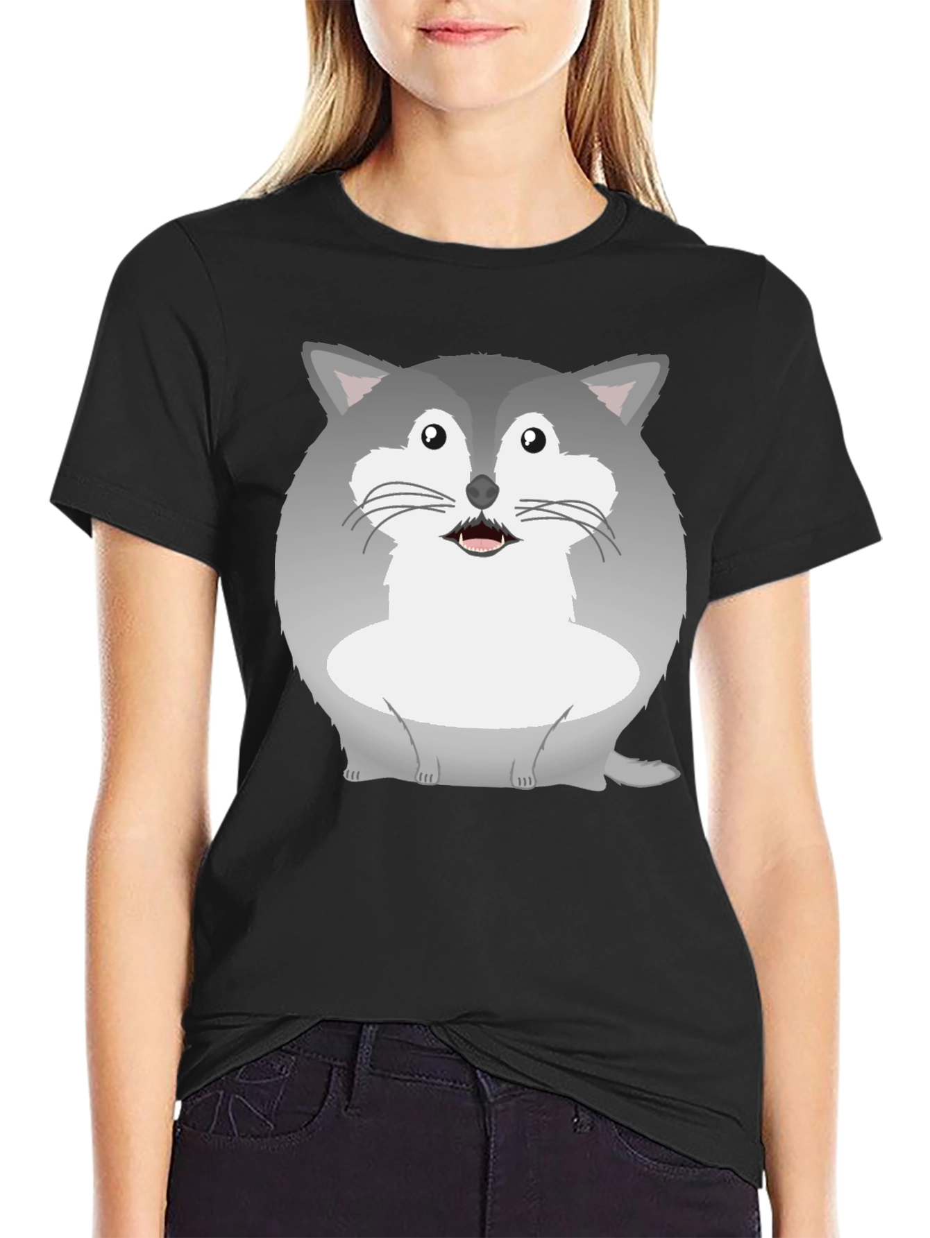 Black Cute Cartoon Raccoon Graphic Tee view 2