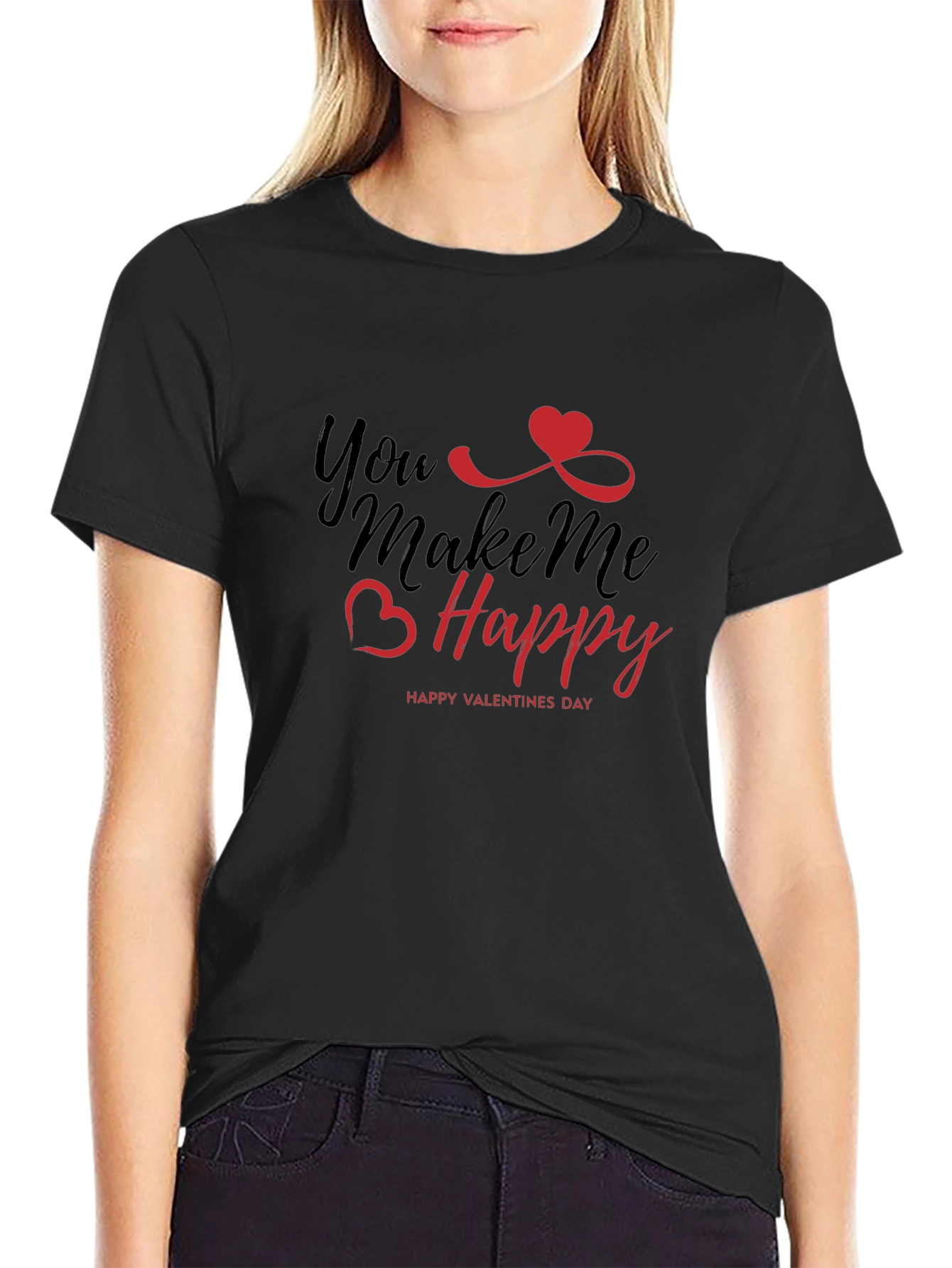 Black You Make Me Happy Valentine's Day T-Shirt view 2