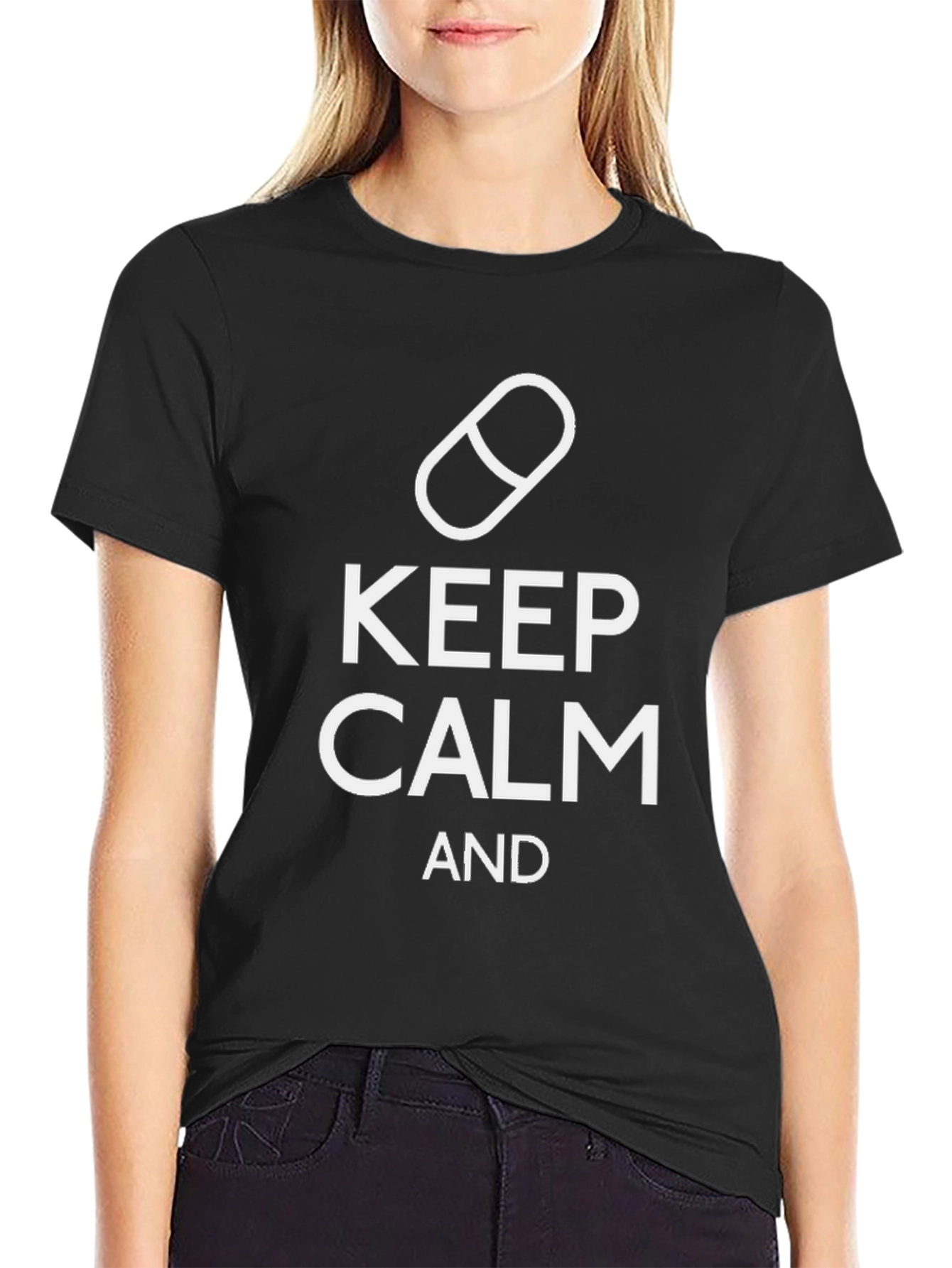 Black Keep Calm and Take a Pill Humor T-Shirt view 2