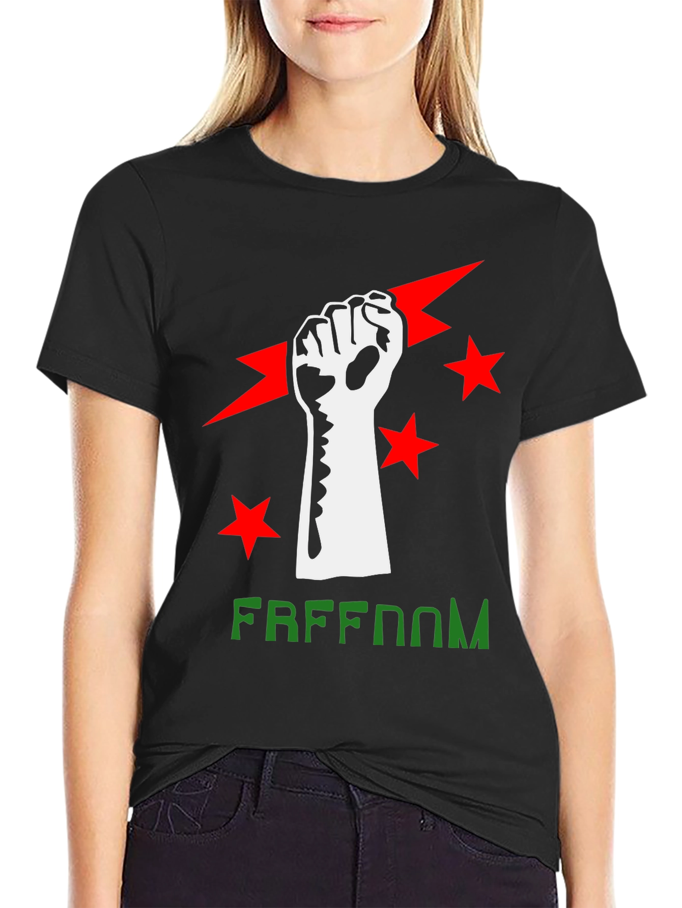Black Freedom Fist Graphic Tee - Black Cotton Blend view 2