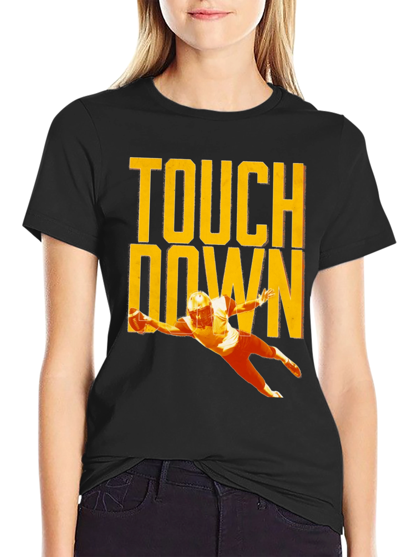 Black Touchdown Football T-Shirt, Black view 2