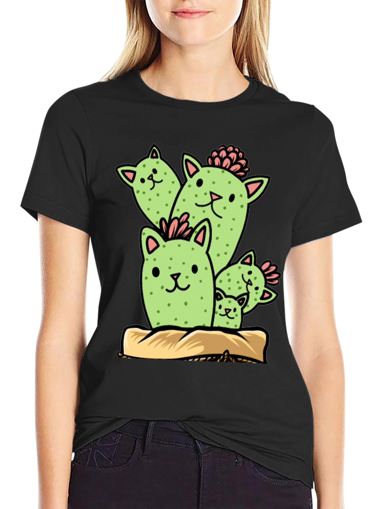Black Cat Cactus Graphic Tee - Funny Plant Lover Shirt view 2