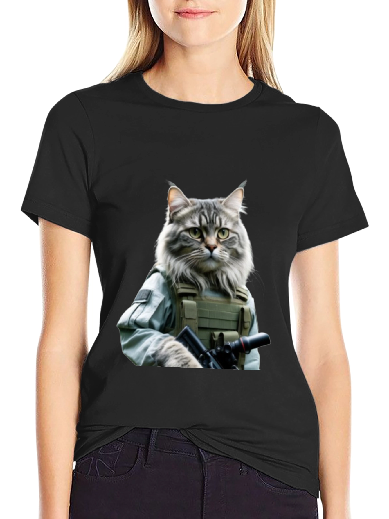Black Tactical Cat T-Shirt - Military Style view 2
