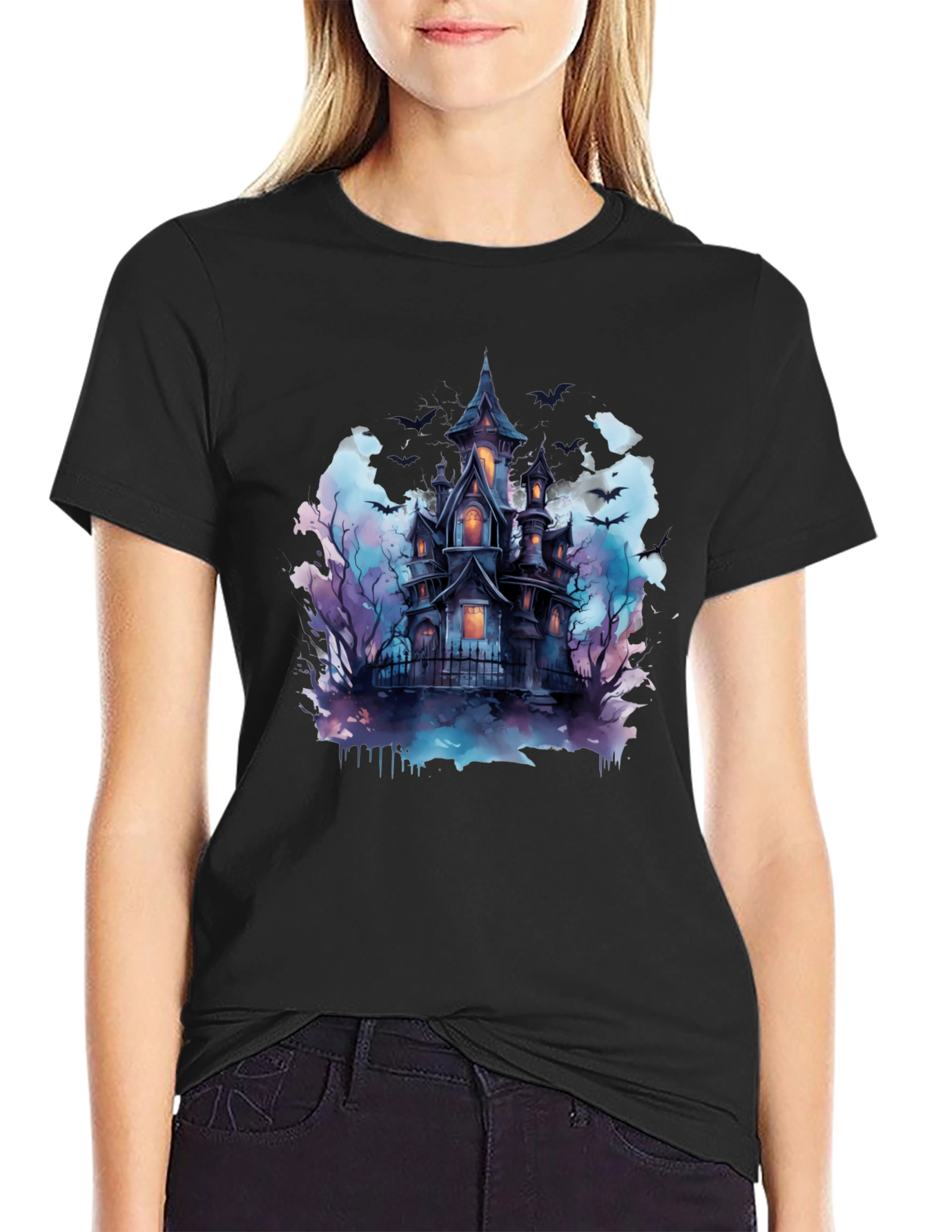 Spooky Haunted House Graphic Tee - Halloween Shirt - 2