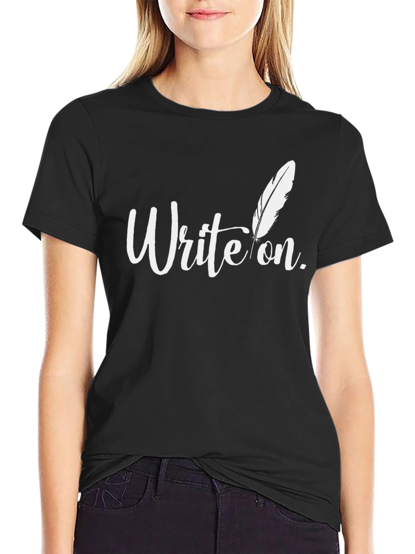 Black Write On T-Shirt - Quill Pen Writer Tee view 2