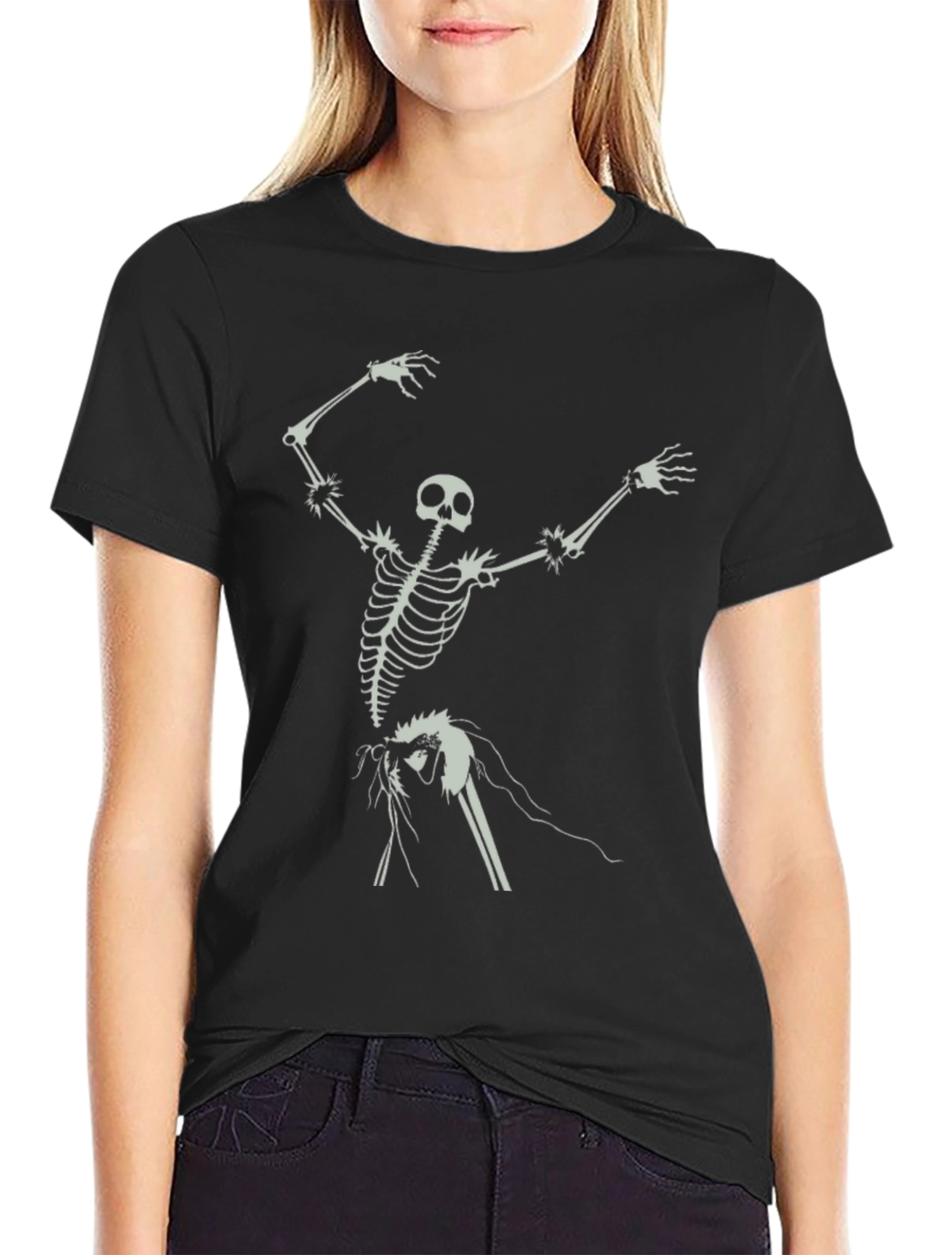 Black Skeleton Ribcage Graphic T-Shirt - Black Cotton Tee view 2