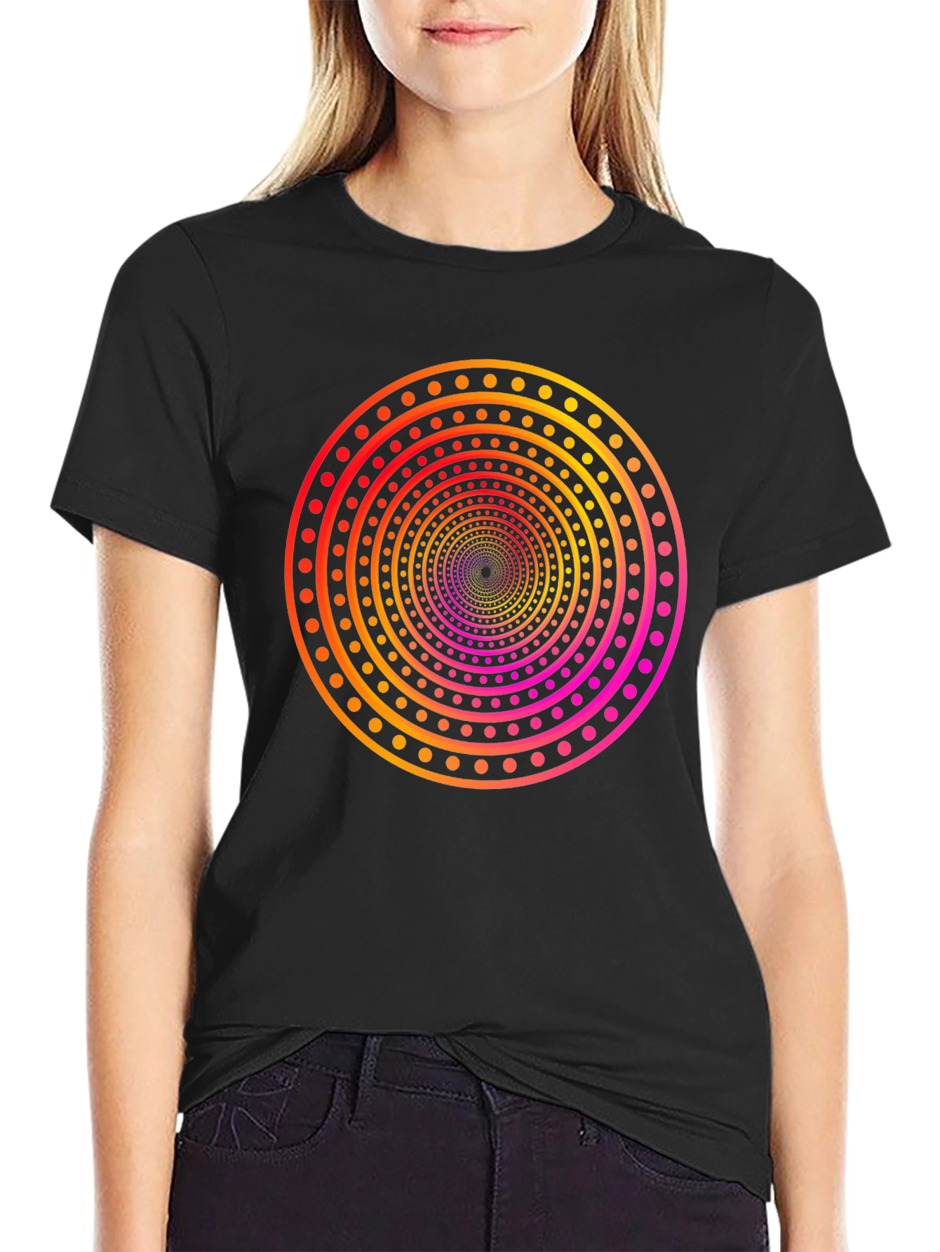Black Hypnotic Circle Tee - Gradient Dot Pattern view 2