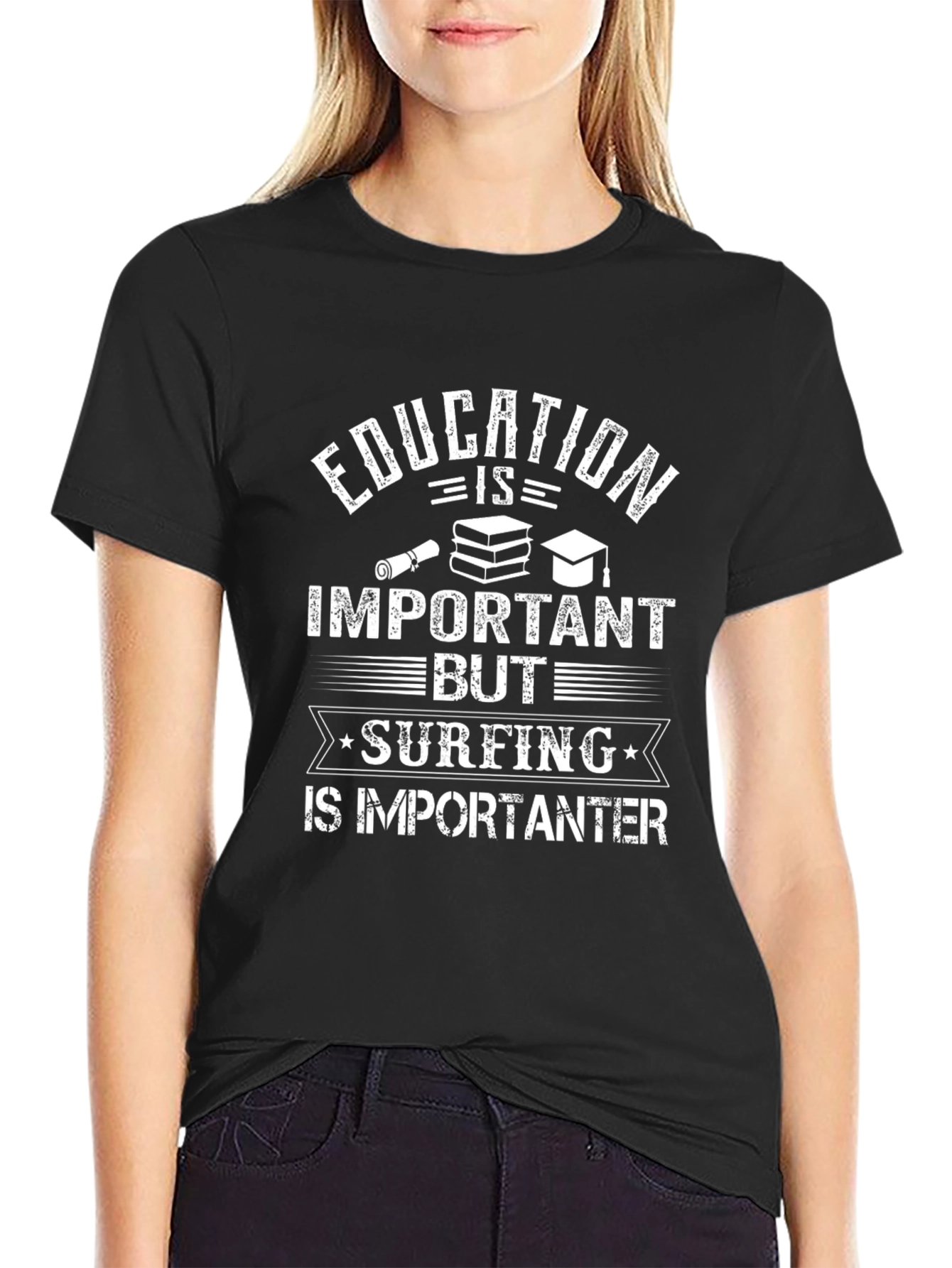 Black Education vs Surfing Graphic T-Shirt view 2
