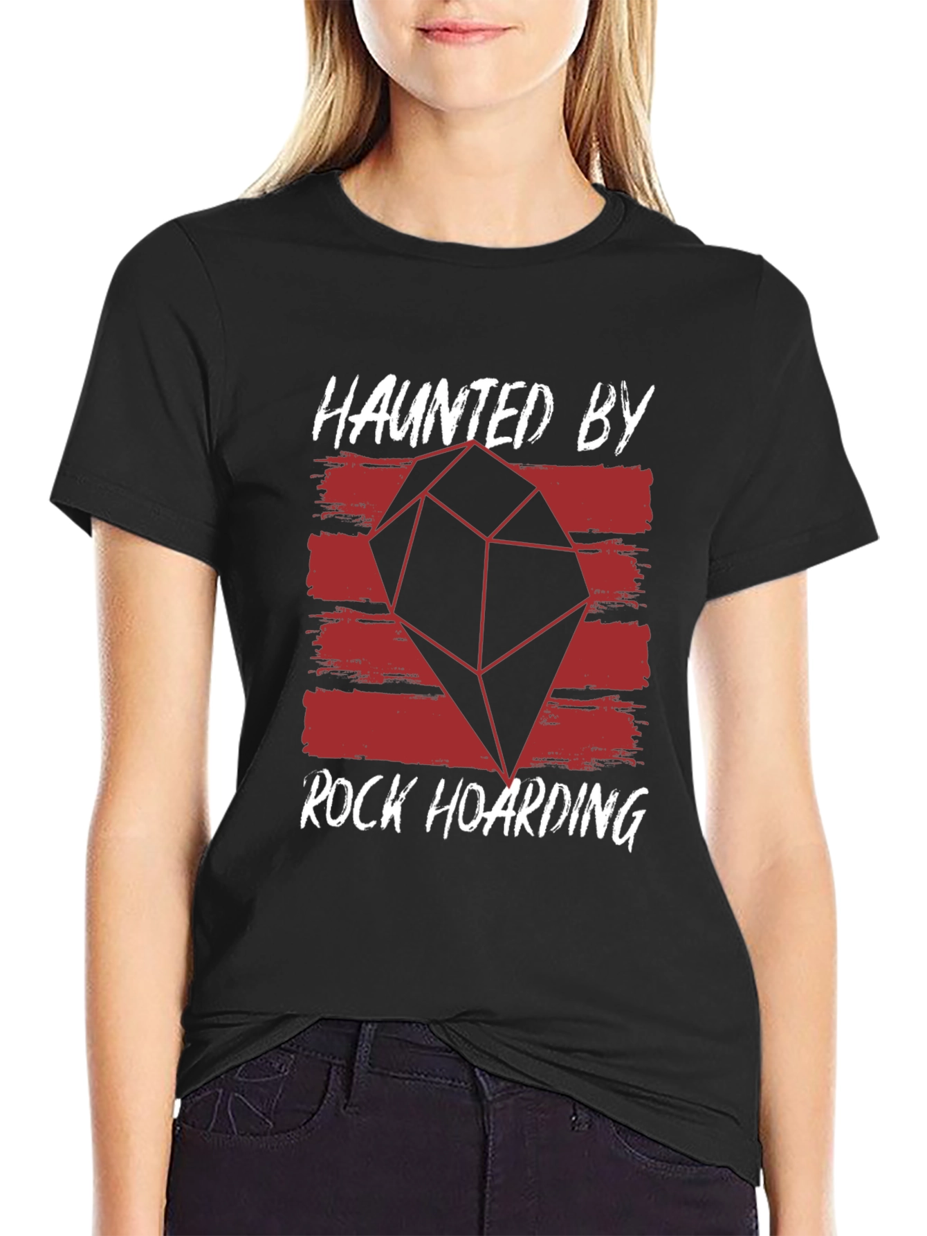 Black Haunted By Rock Hoarding Graphic Tee view 2