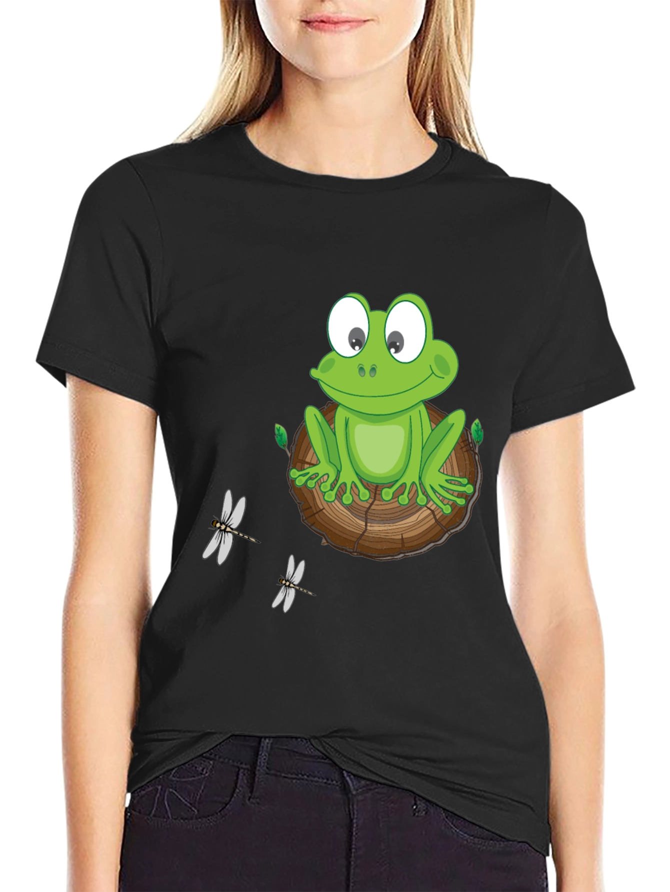 Black Frog on Wood Slice Graphic Tee view 2