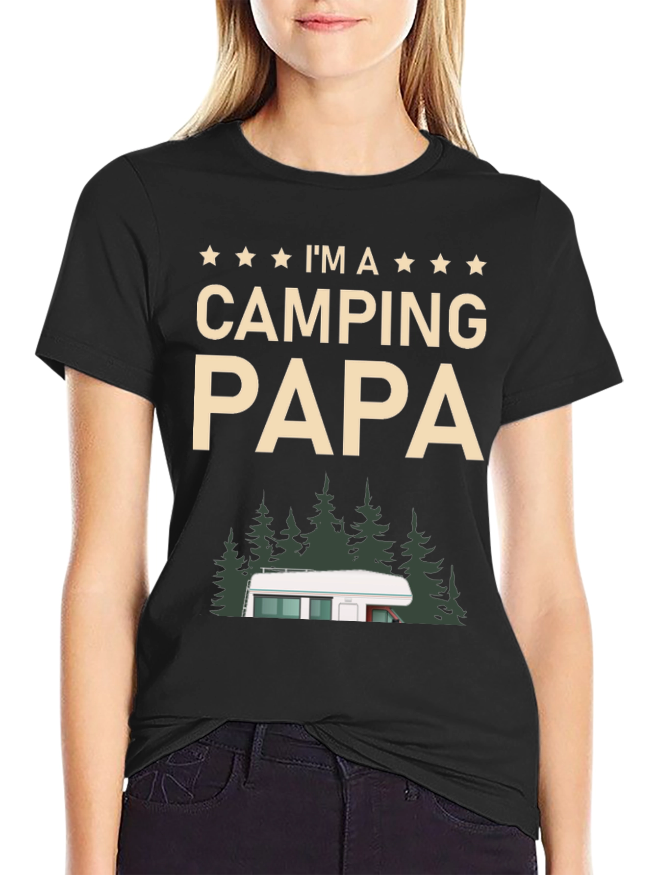 Black Camping Papa T-Shirt - Outdoor Adventure Dad Tee view 2