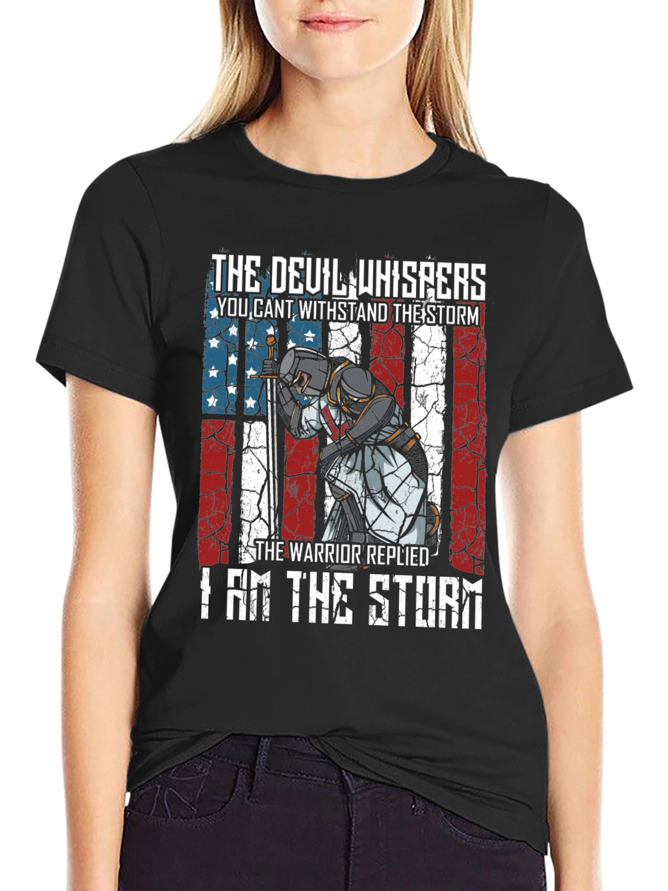 Black Warrior Storm T-Shirt - Patriotic Knight Design view 2
