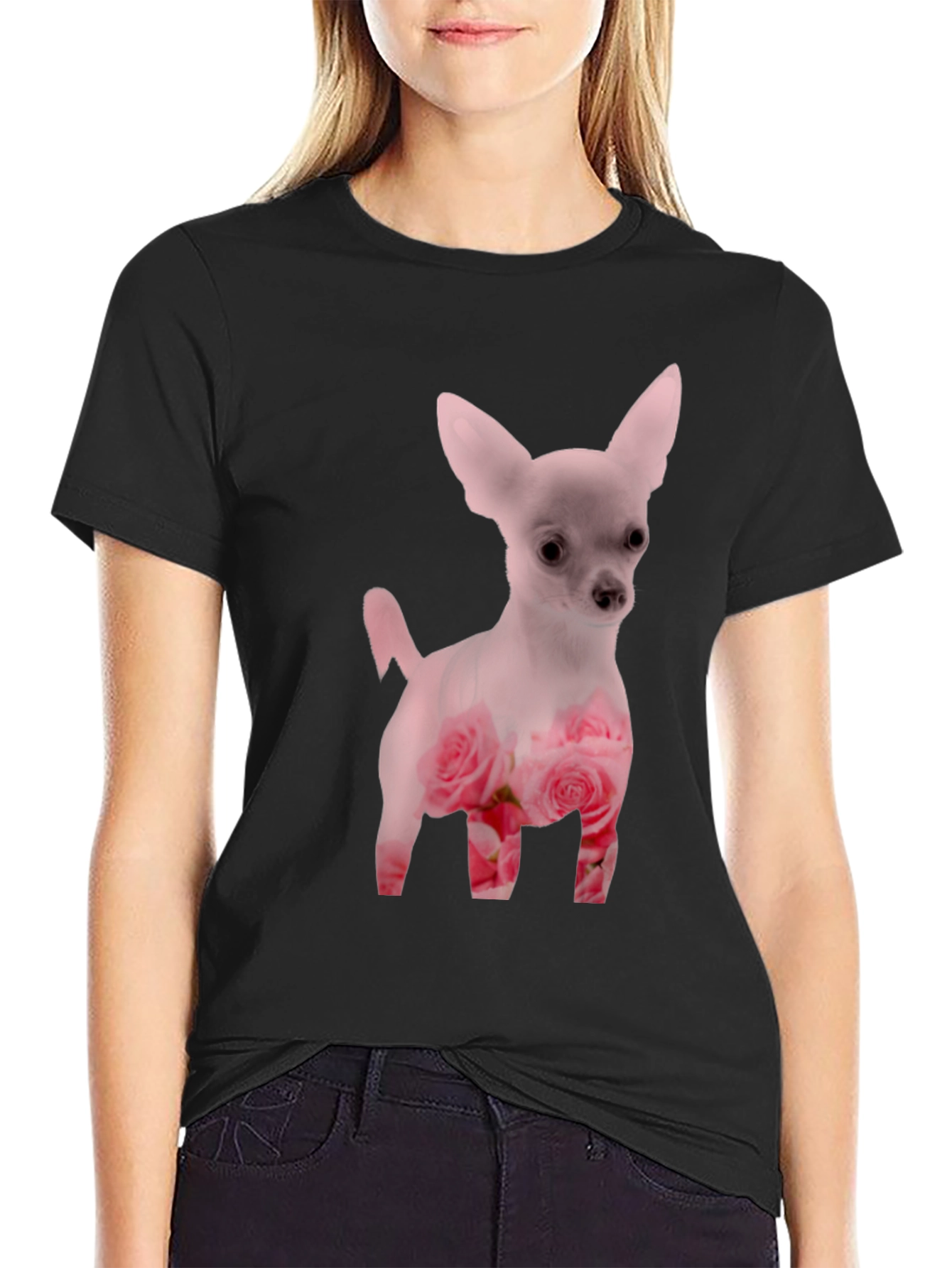 Black Floral Chihuahua T-Shirt - Black view 2