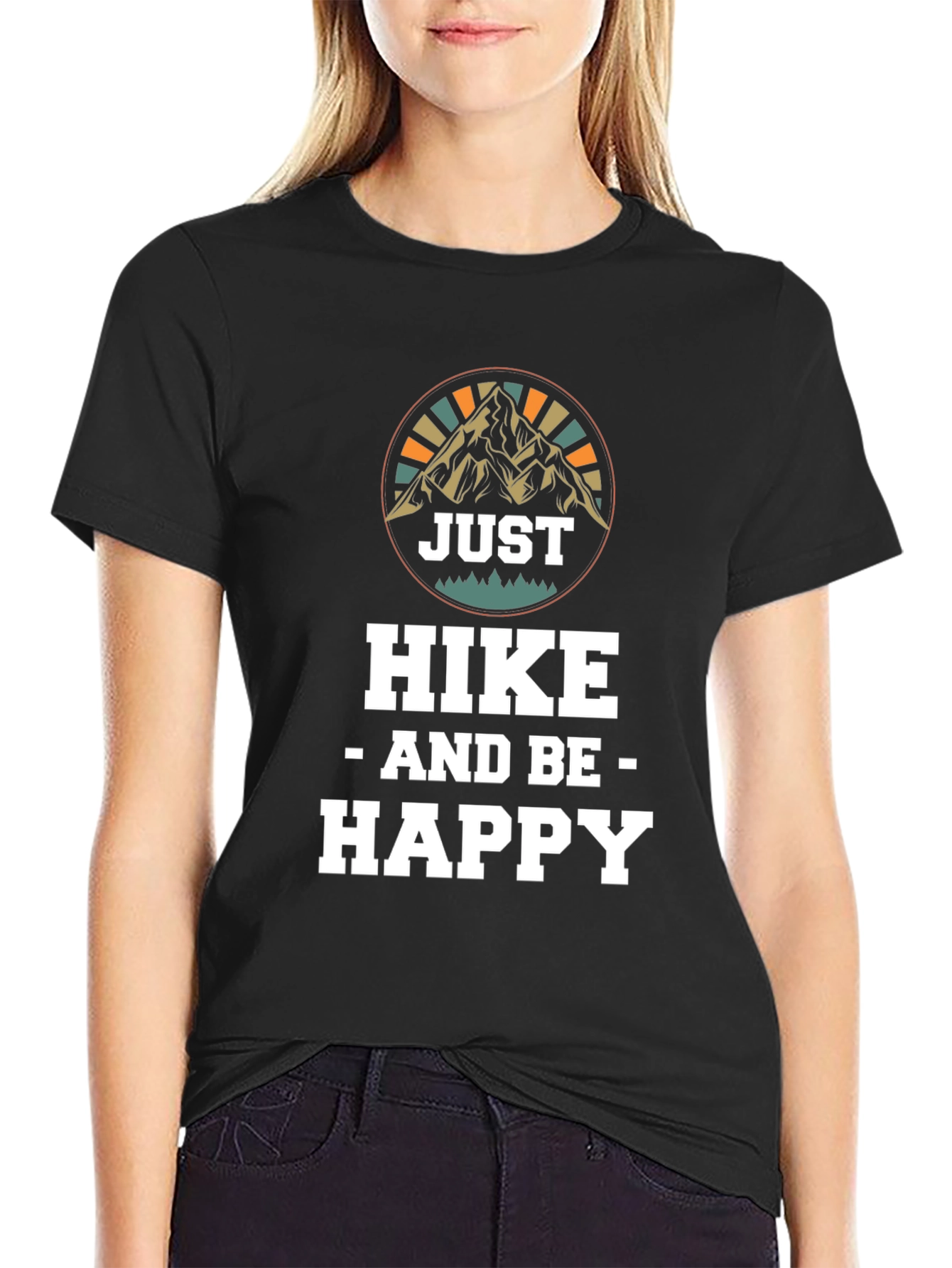 Black Just Hike and Be Happy Black T-Shirt view 2