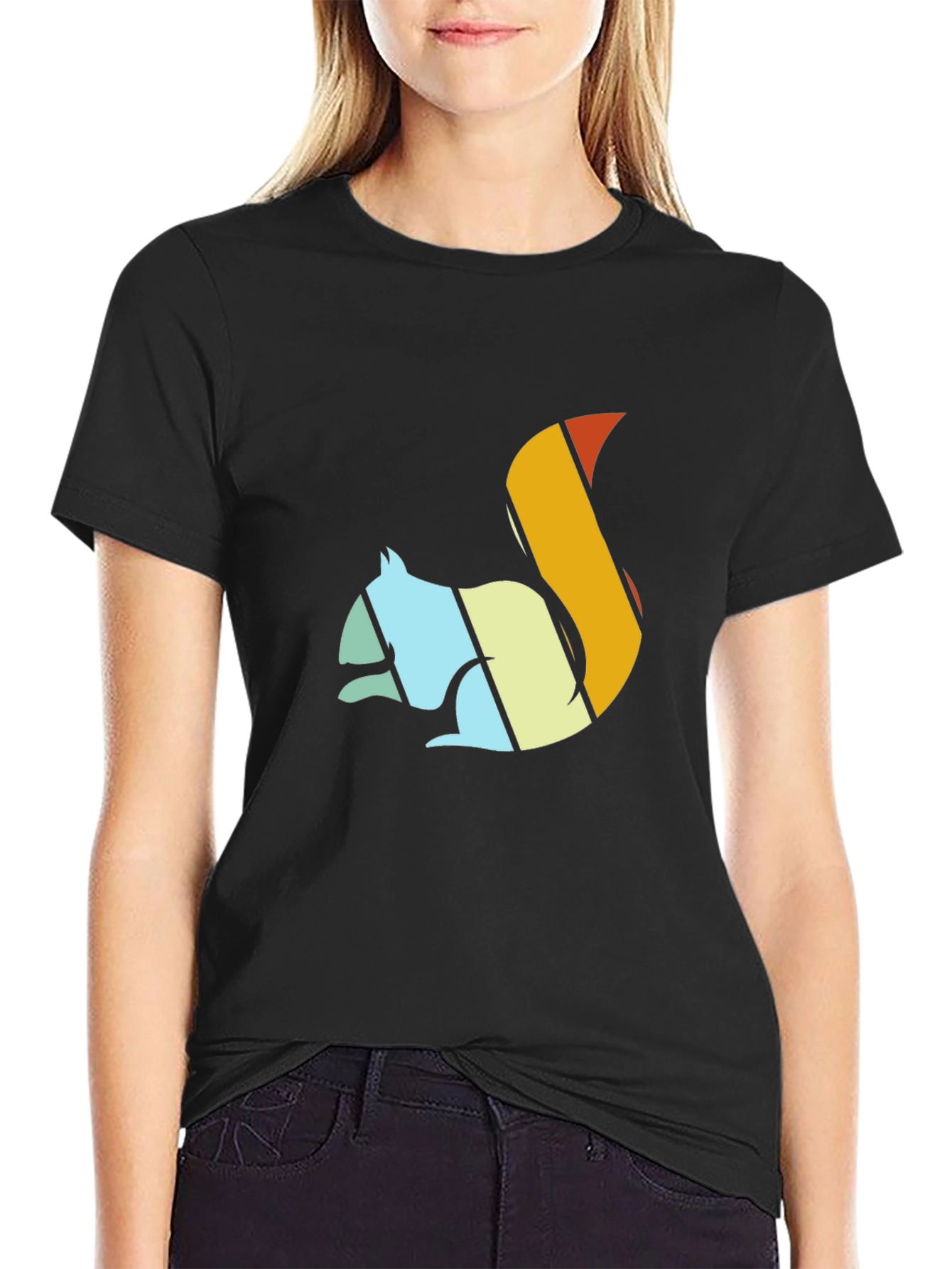 Black Retro Squirrel Graphic Tee - Unisex Black T-Shirt view 2