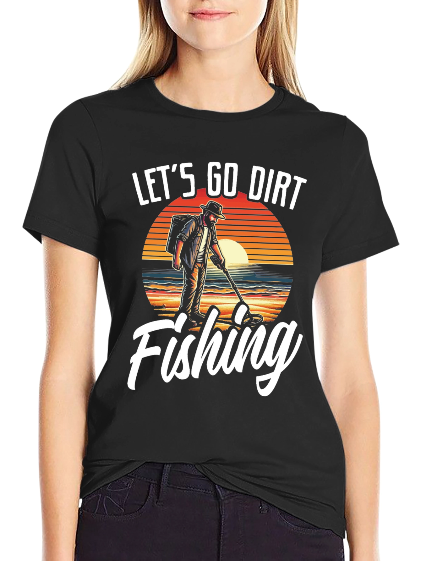 Black Let's Go Dirt Fishing T-Shirt view 2