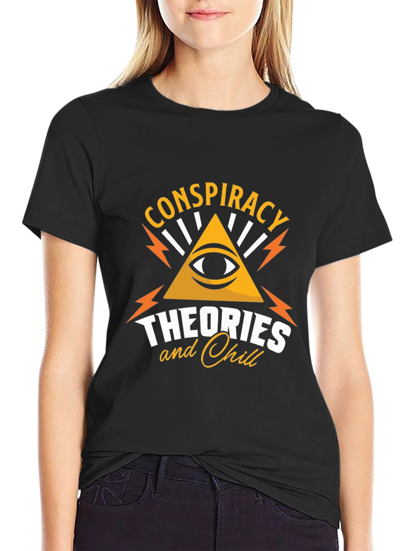 Black Conspiracy Theories & Chill Graphic Tee - Black Cotton T-Shirt view 2