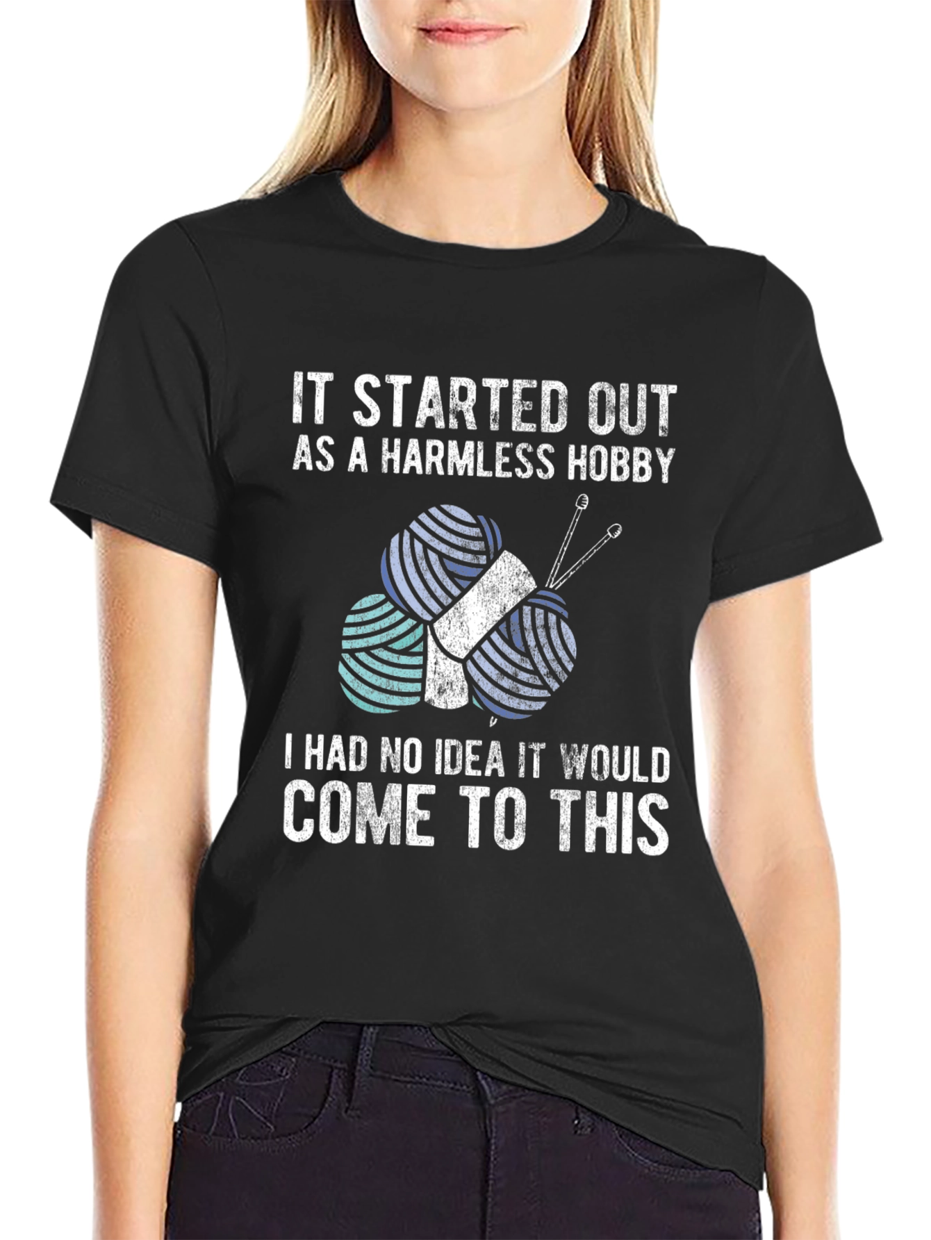 Black Harmless Hobby Knit T-Shirt - Funny Knitting Tee view 2