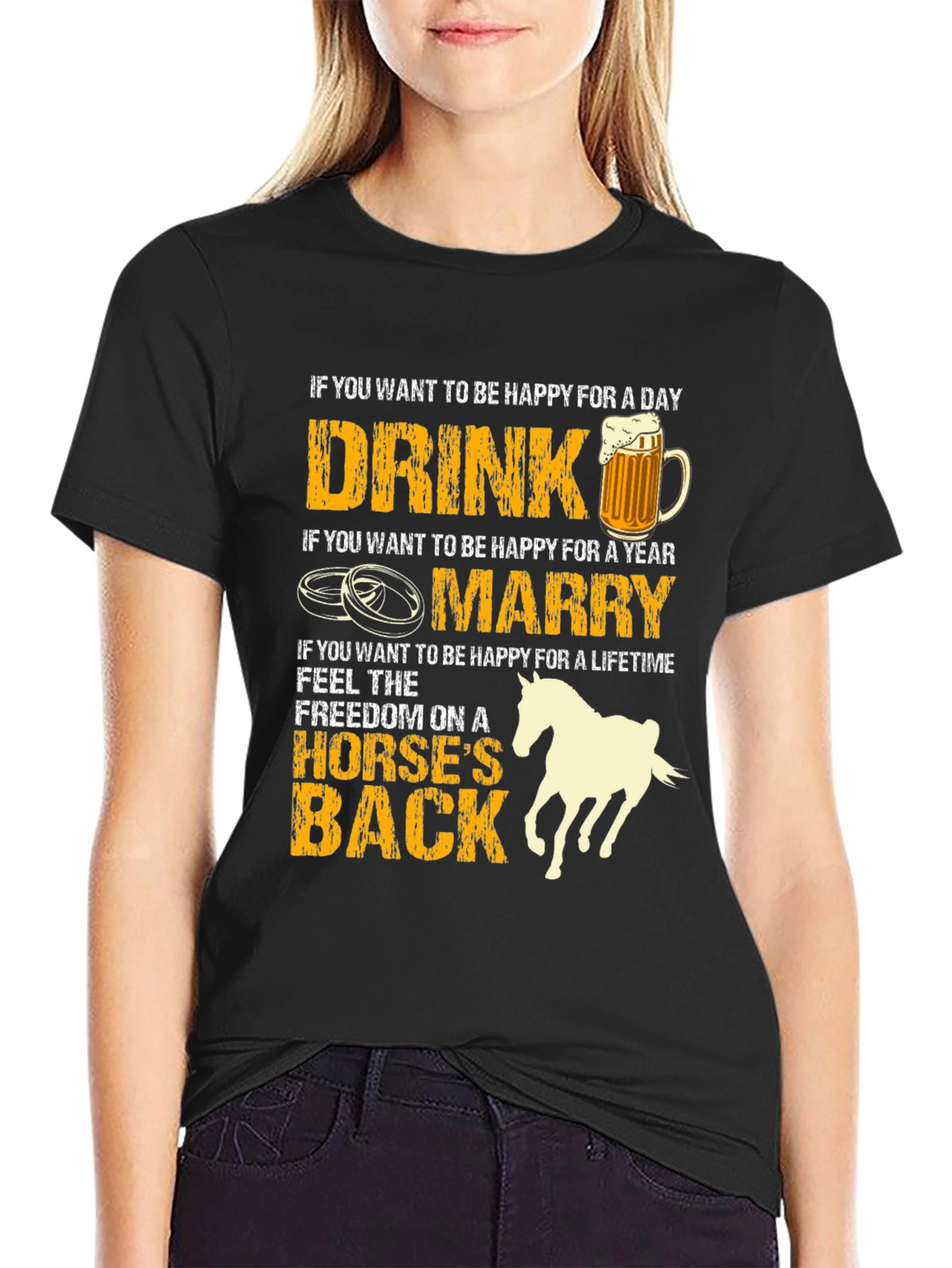 Black Drink Marry Horse T-Shirt: Happiness Guide view 2