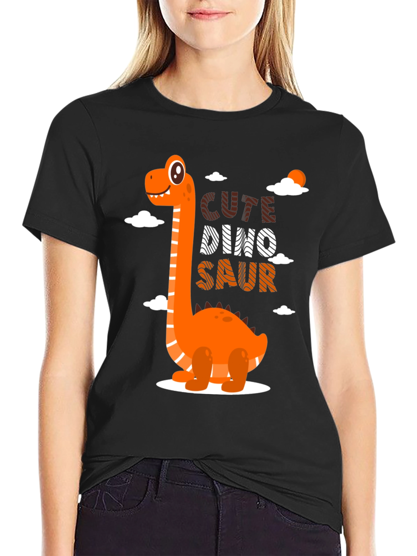 Black Cute Dino-Saur Black Graphic T-Shirt view 2