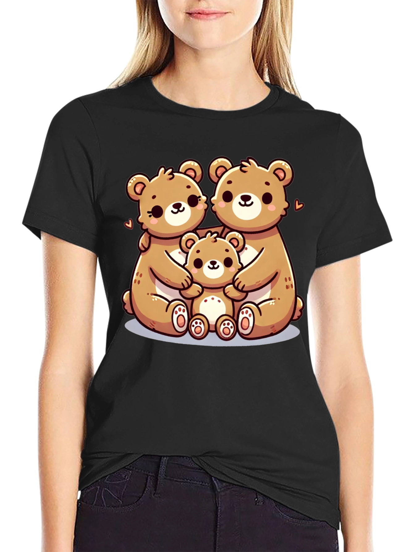 Black Cute Bear Family Graphic Tee - Black view 2