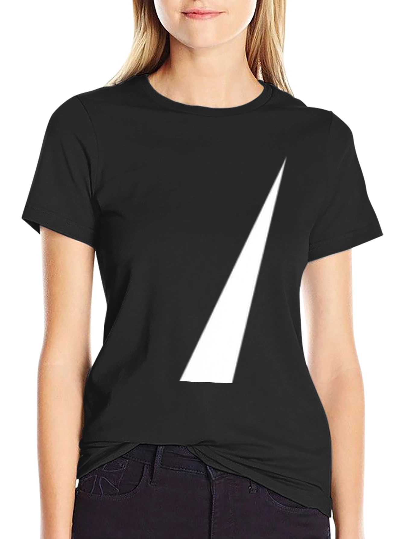 Black Men's Black T-Shirt with White Triangle Design view 2