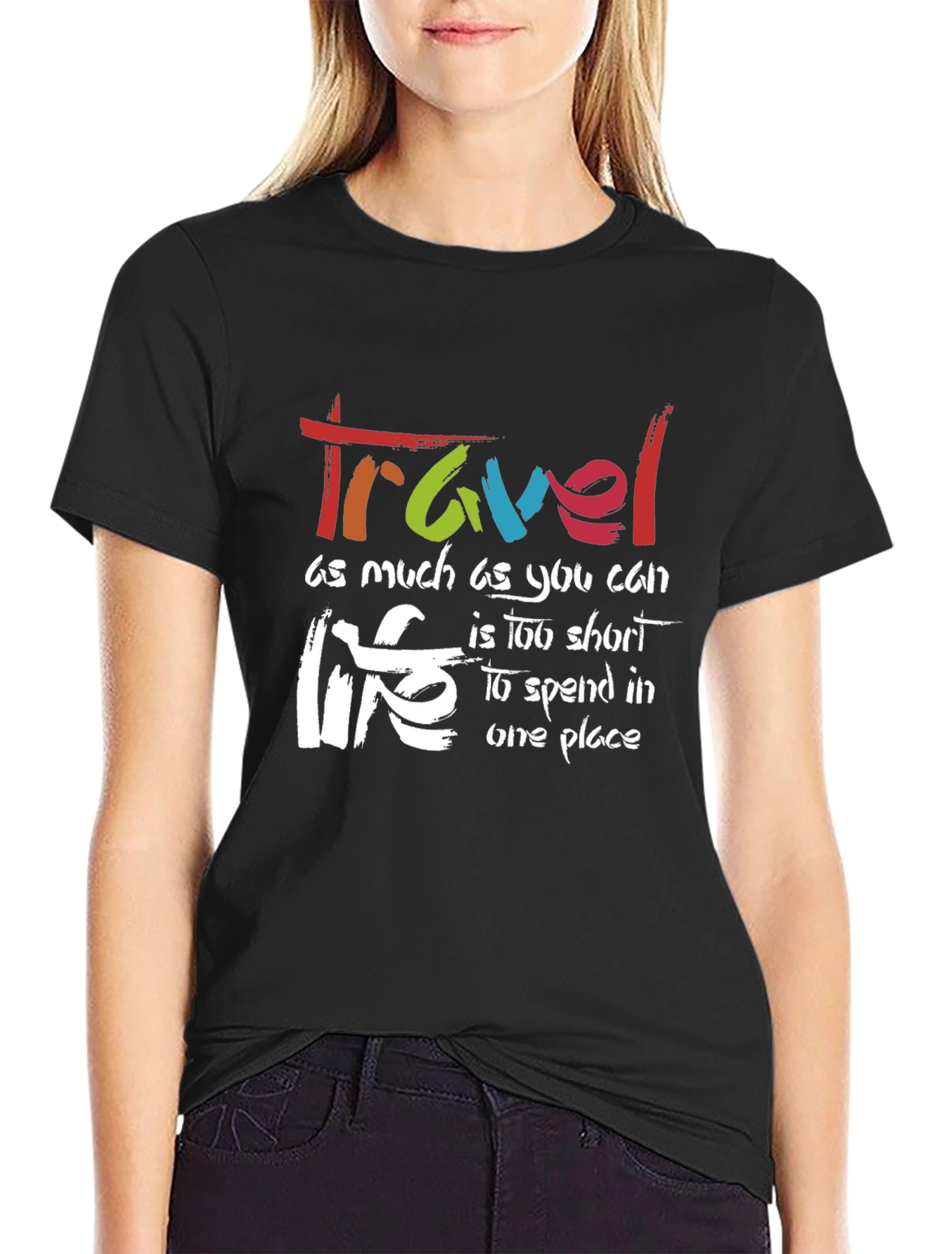 Black Travel Life Black Graphic T-Shirt view 2