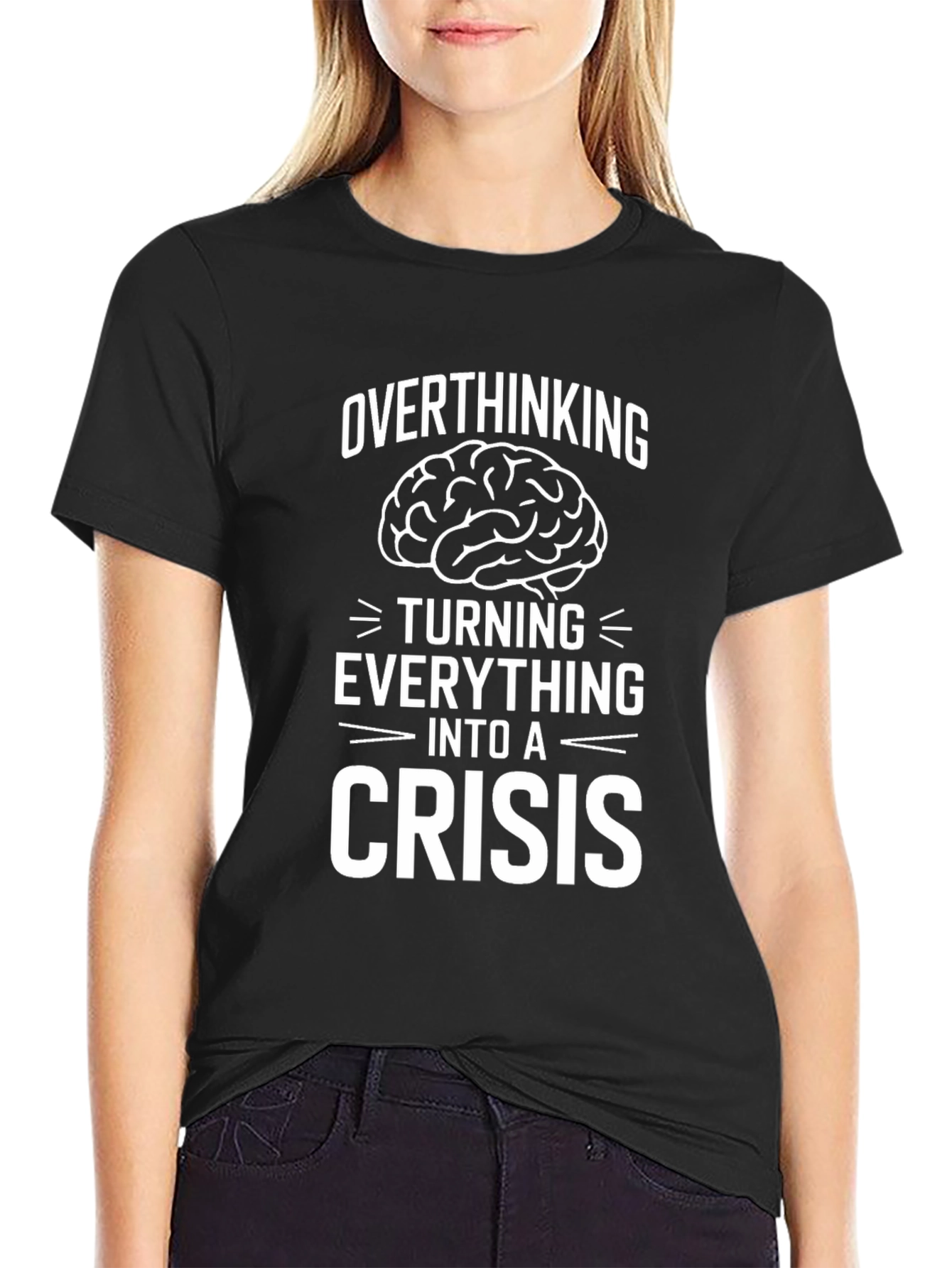 Black Overthinking Crisis T-Shirt Funny Graphic Tee view 2