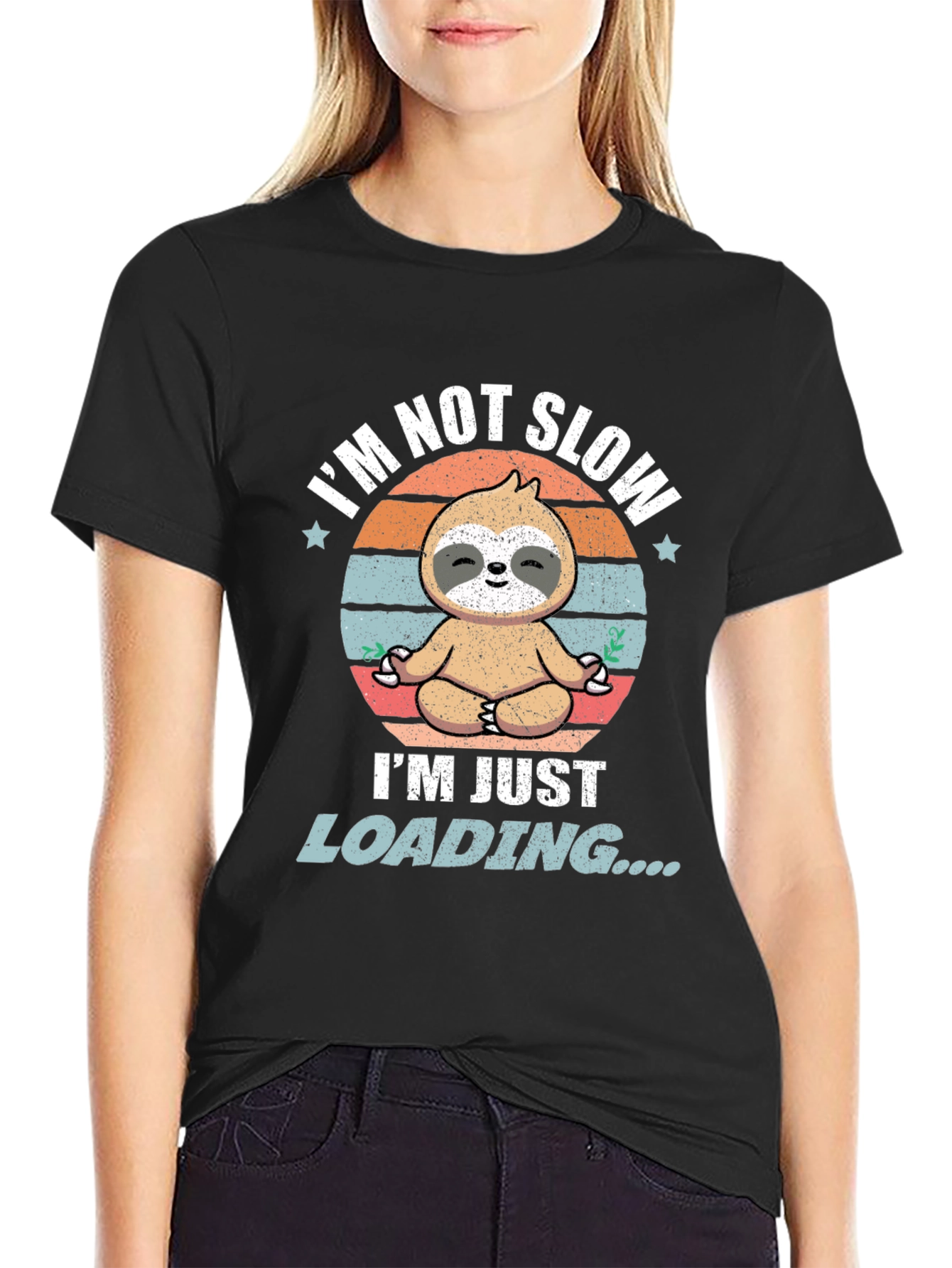 Black Funny Sloth Loading T-Shirt - Men's Graphic Tee view 2