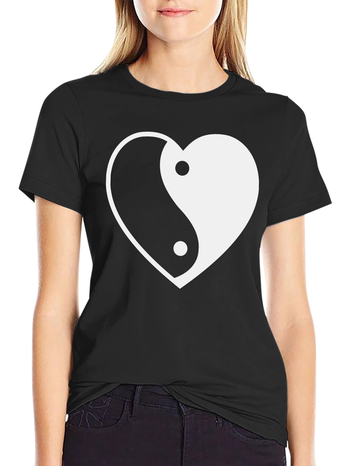 Black Yin Yang Heart Graphic Tee - Stylish Comfort view 2