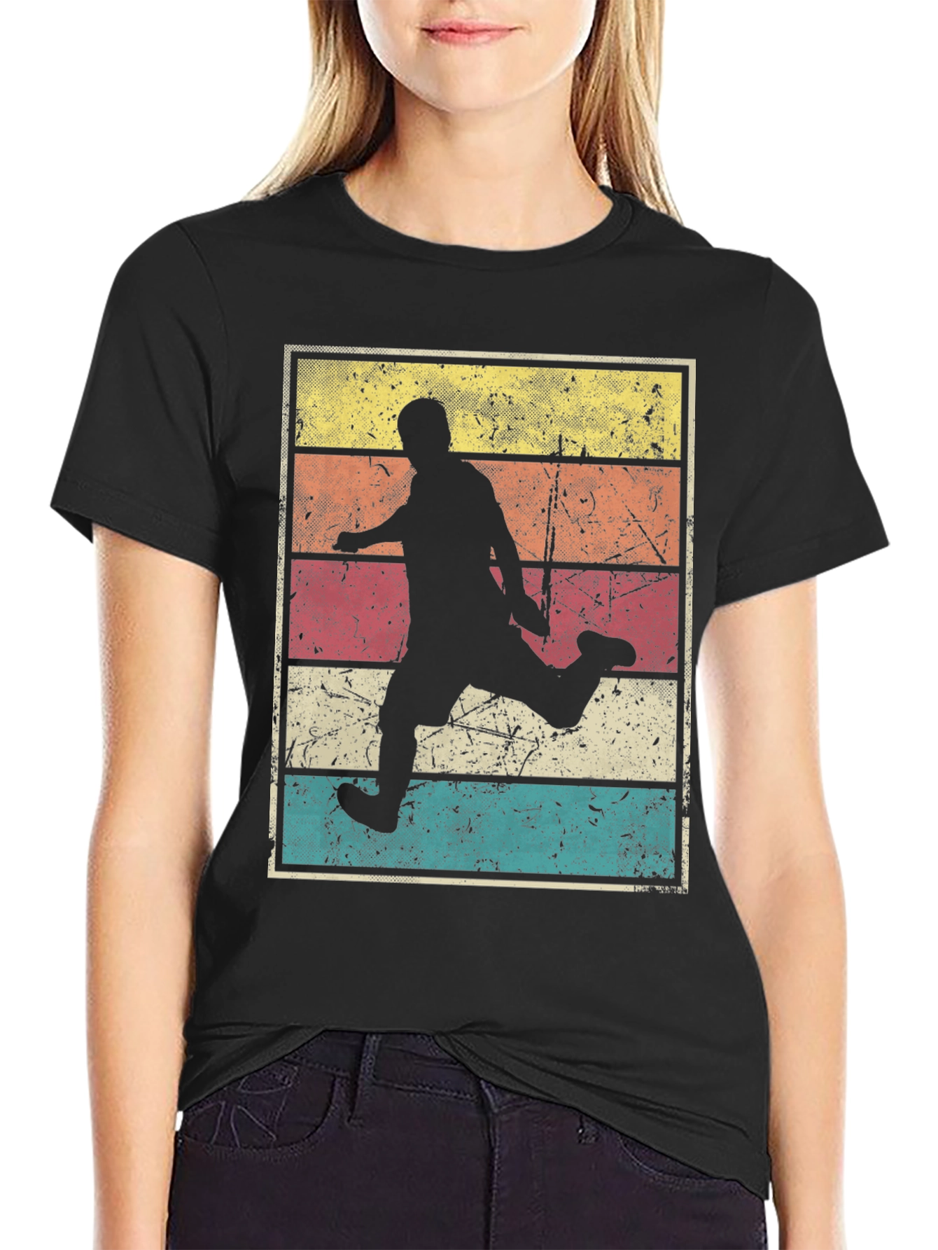 Black Retro Soccer Player Graphic T-Shirt view 2