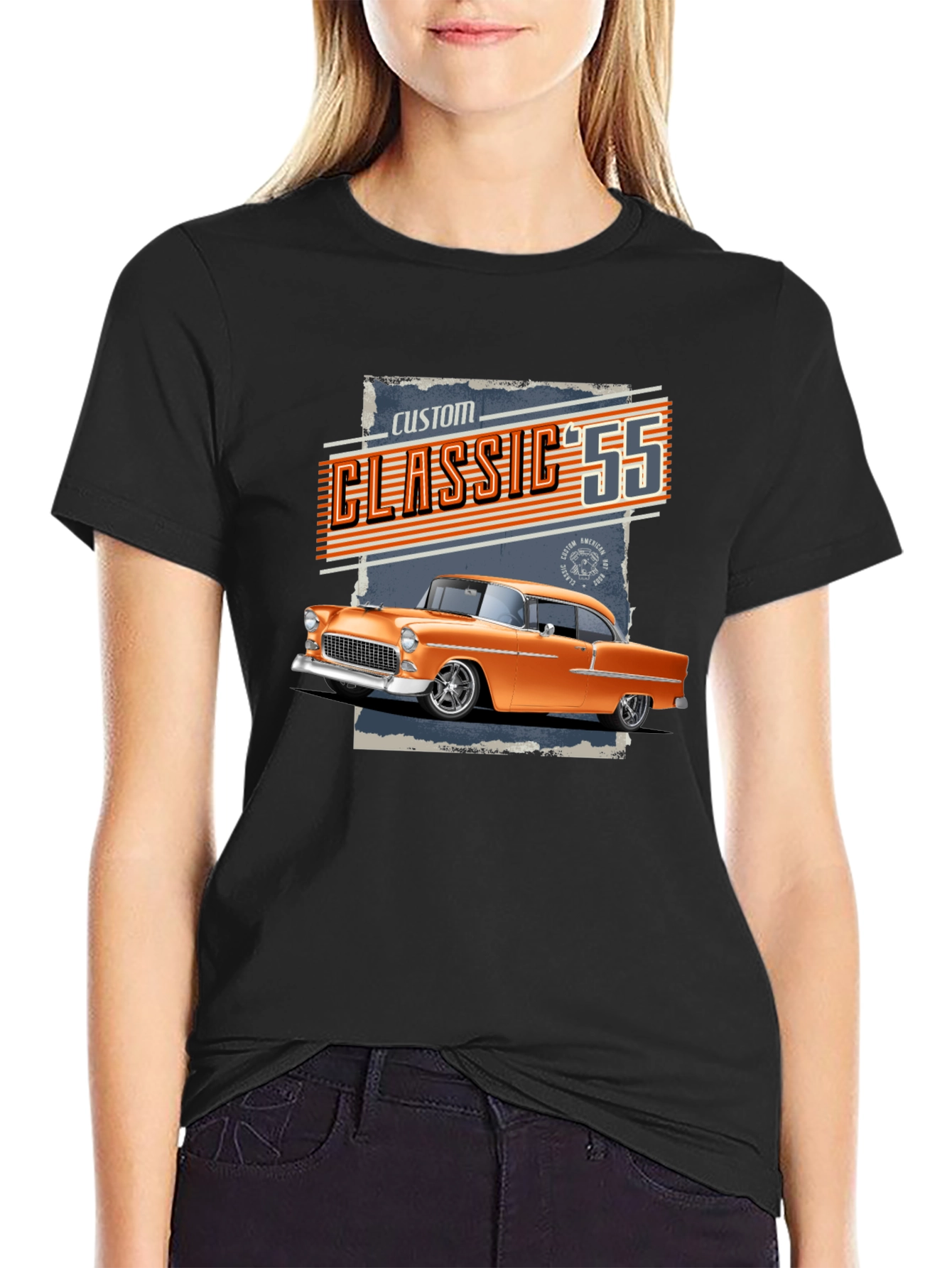 Black Classic '55 Car Graphic T-Shirt view 2