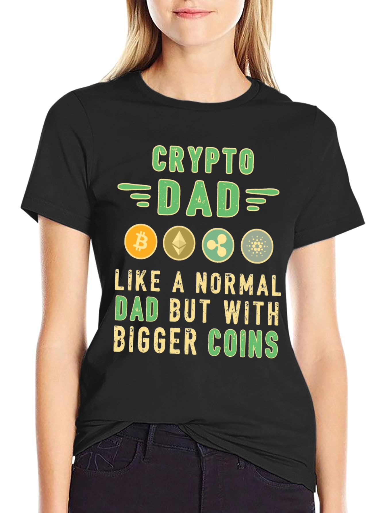 Black Crypto Dad T-Shirt Bitcoin Ethereum Ripple Cardano view 2